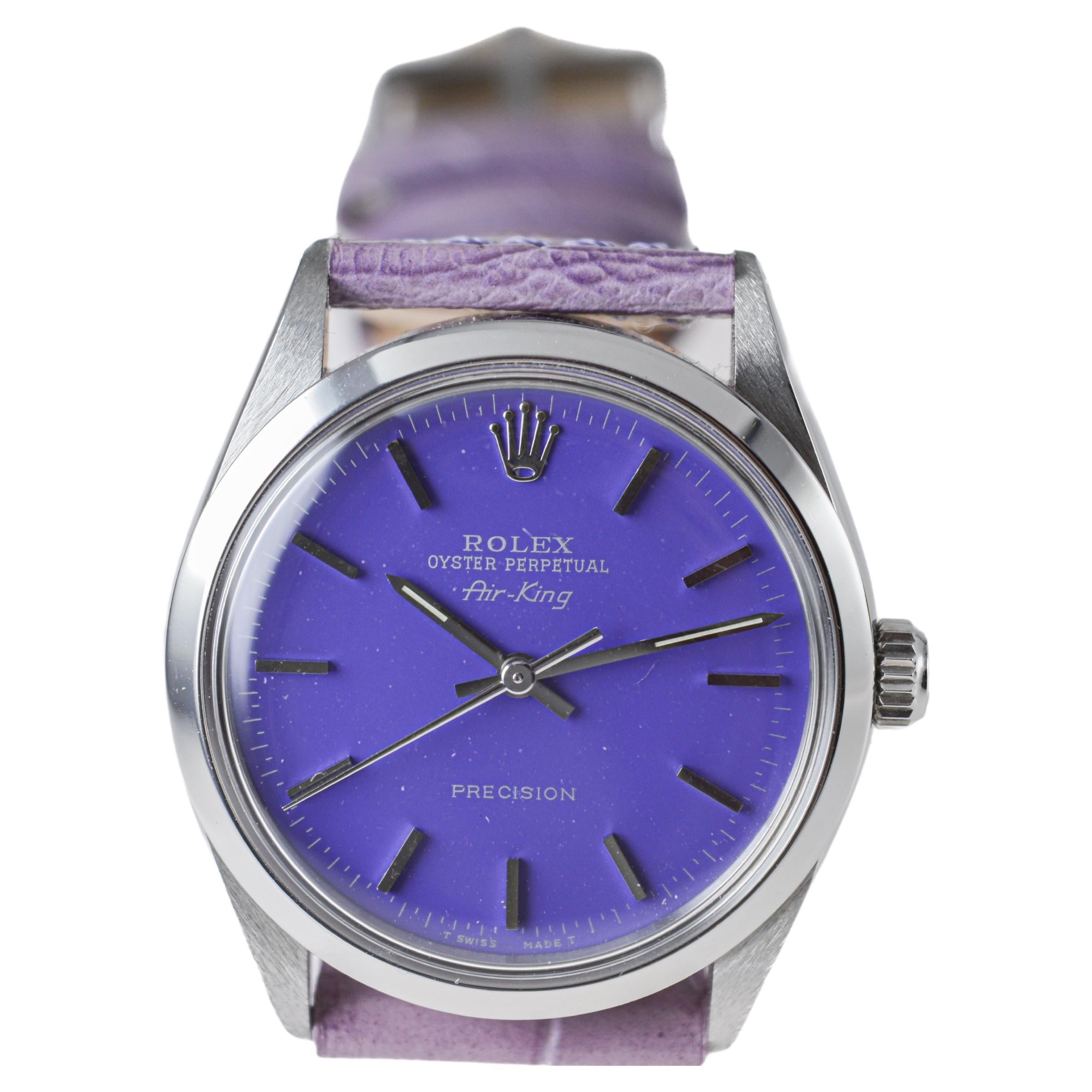 Rolex Steel Air-King with Custom Made Purple Dial circa 1970's For Sale 3