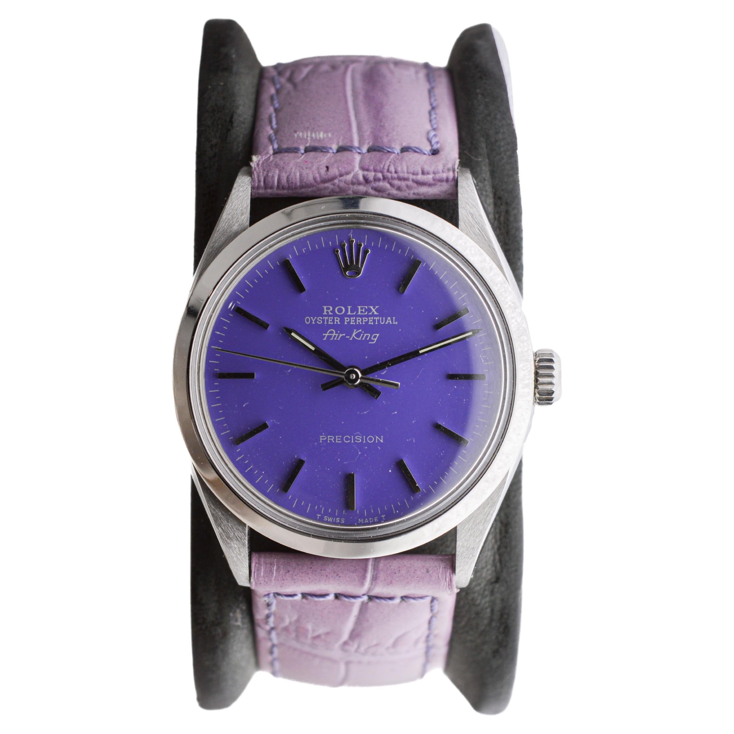 Rolex Steel Air-King with Custom Made Purple Dial circa 1970's For Sale
