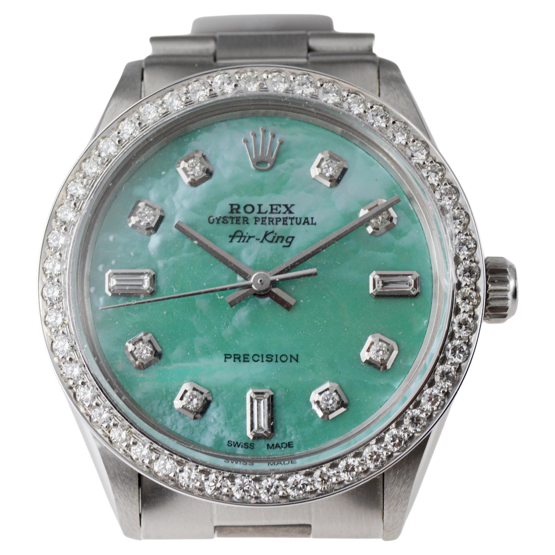 Rolex Steel Air King mit Custom M.O.P. Blue Diamond Zifferblatt und Custom Lünette 1970er Jahre im Angebot 6