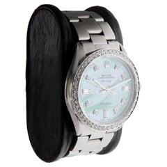 Rolex Steel Air King con esfera de diamantes azules M.O.P. personalizada y bisel personalizado Años 70