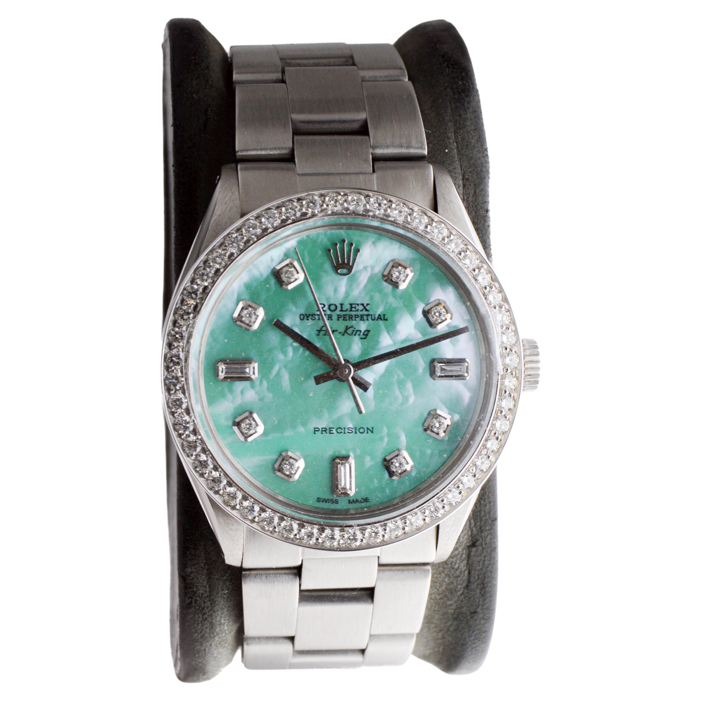 Rolex Steel Air King mit Custom M.O.P. Blue Diamond Zifferblatt und Custom Lünette 1970er Jahre im Zustand „Hervorragend“ im Angebot in Long Beach, CA