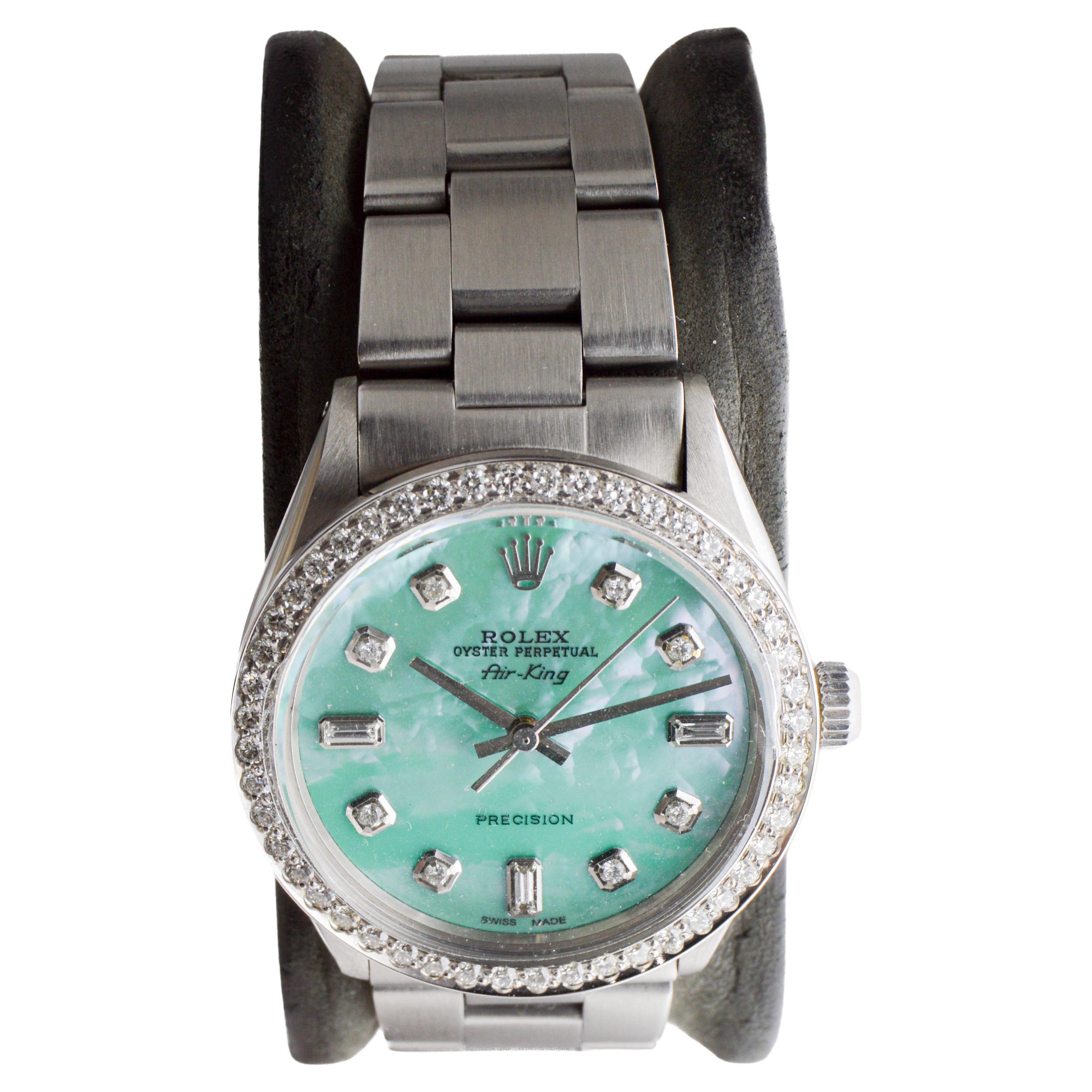 Rolex Steel Air King mit Custom M.O.P. Blue Diamond Zifferblatt und Custom Lünette 1970er Jahre für Damen oder Herren im Angebot