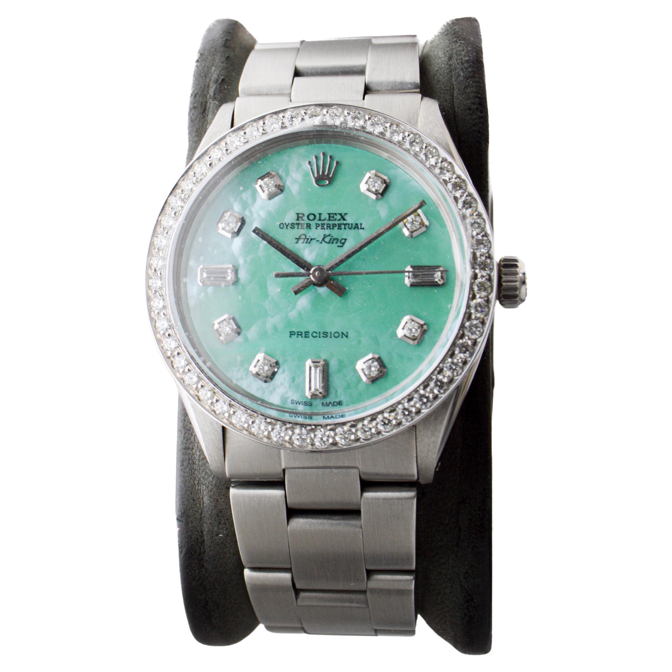 Rolex Steel Air King mit Custom M.O.P. Blue Diamond Zifferblatt und Custom Lünette 1970er Jahre im Angebot 2