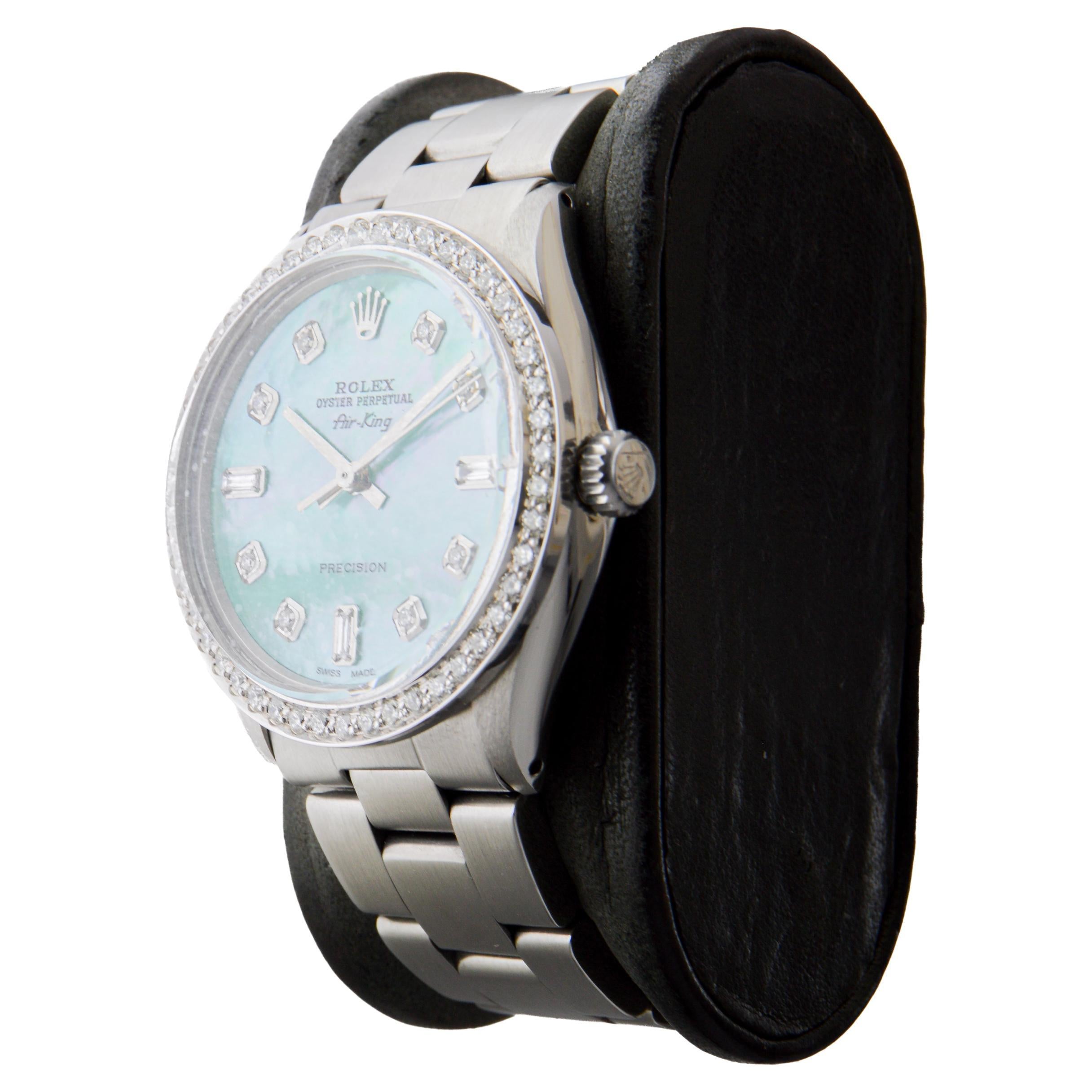 Rolex Steel Air King mit Custom M.O.P. Blue Diamond Zifferblatt und Custom Lünette 1970er Jahre im Angebot 4