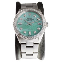 Rolex Steel Air King with Custom M.O.P Blue Diamond Dial and Custom Bezel 1970's