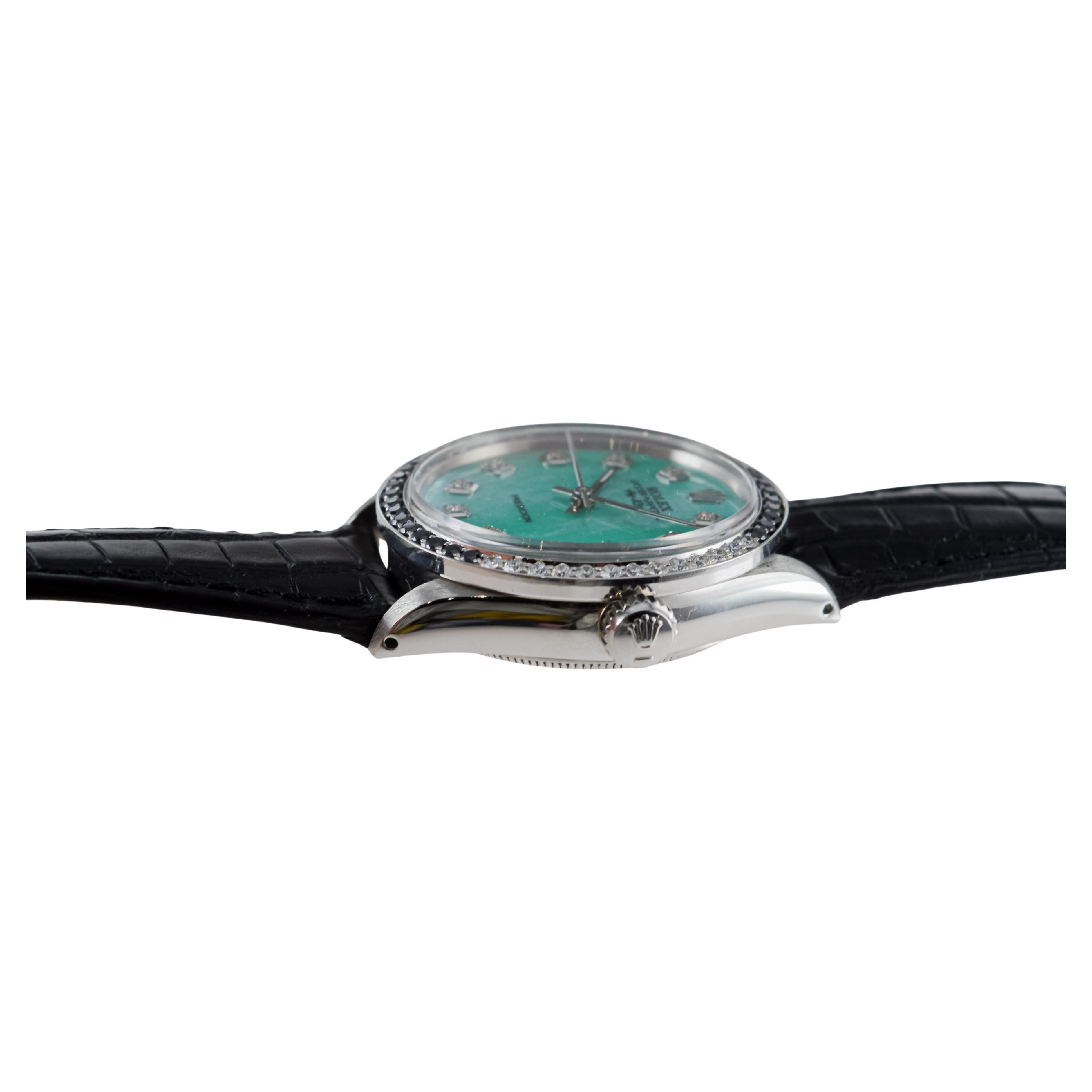 Rolex Steel Air King avec cadran MOP personnalisé et lunette à diamants circa 1980's en vente 11