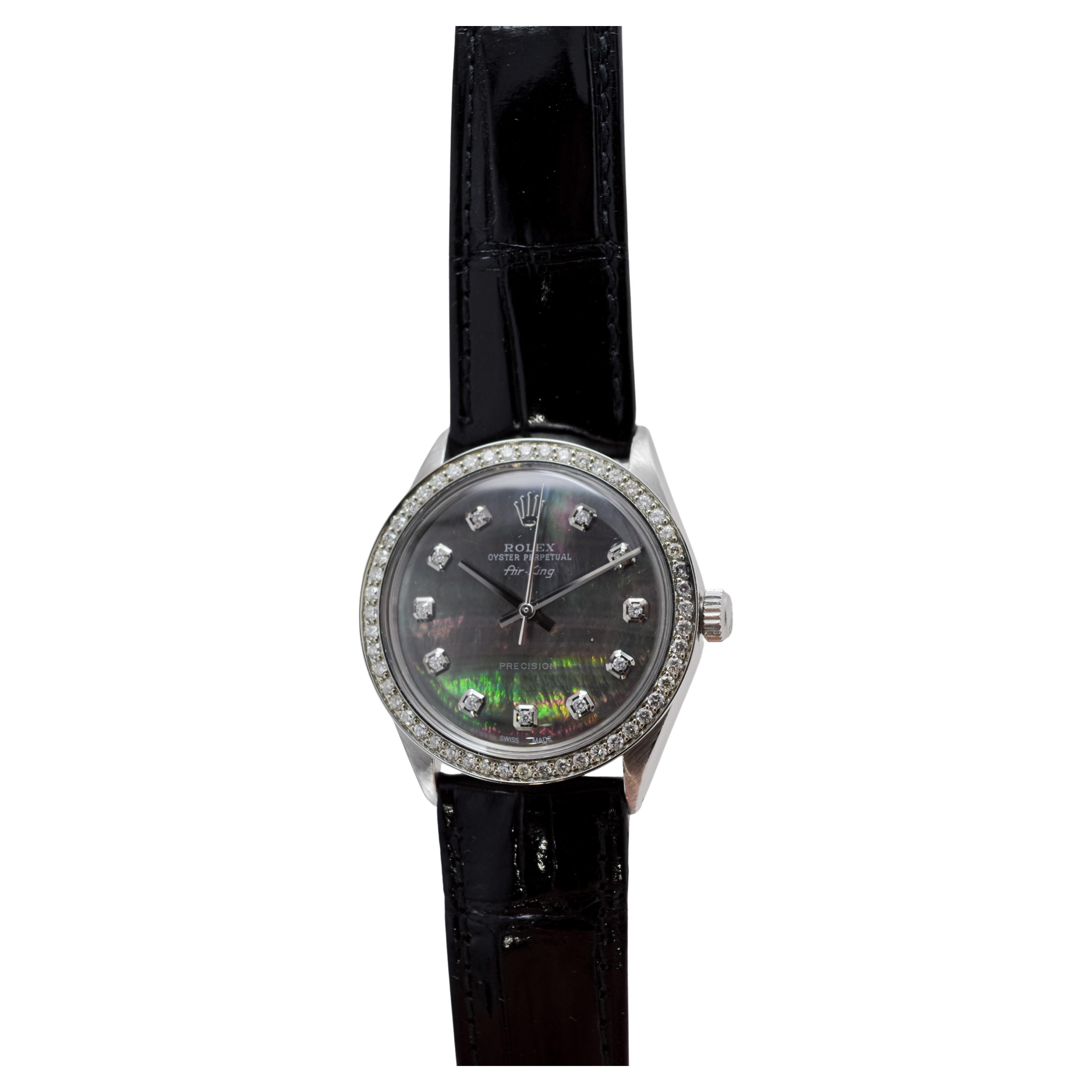 Rolex Steel Air King with Custom MOP Dial And Diamond Bezel circa 1970's For Sale 5