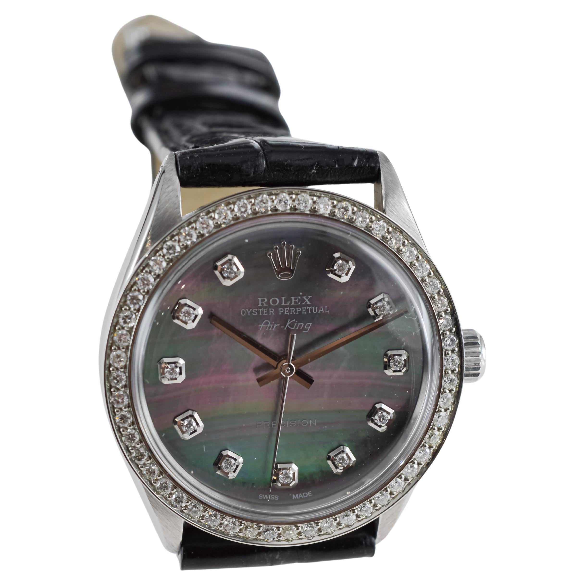 Rolex Steel Air King with Custom MOP Dial And Diamond Bezel circa 1970's For Sale 7