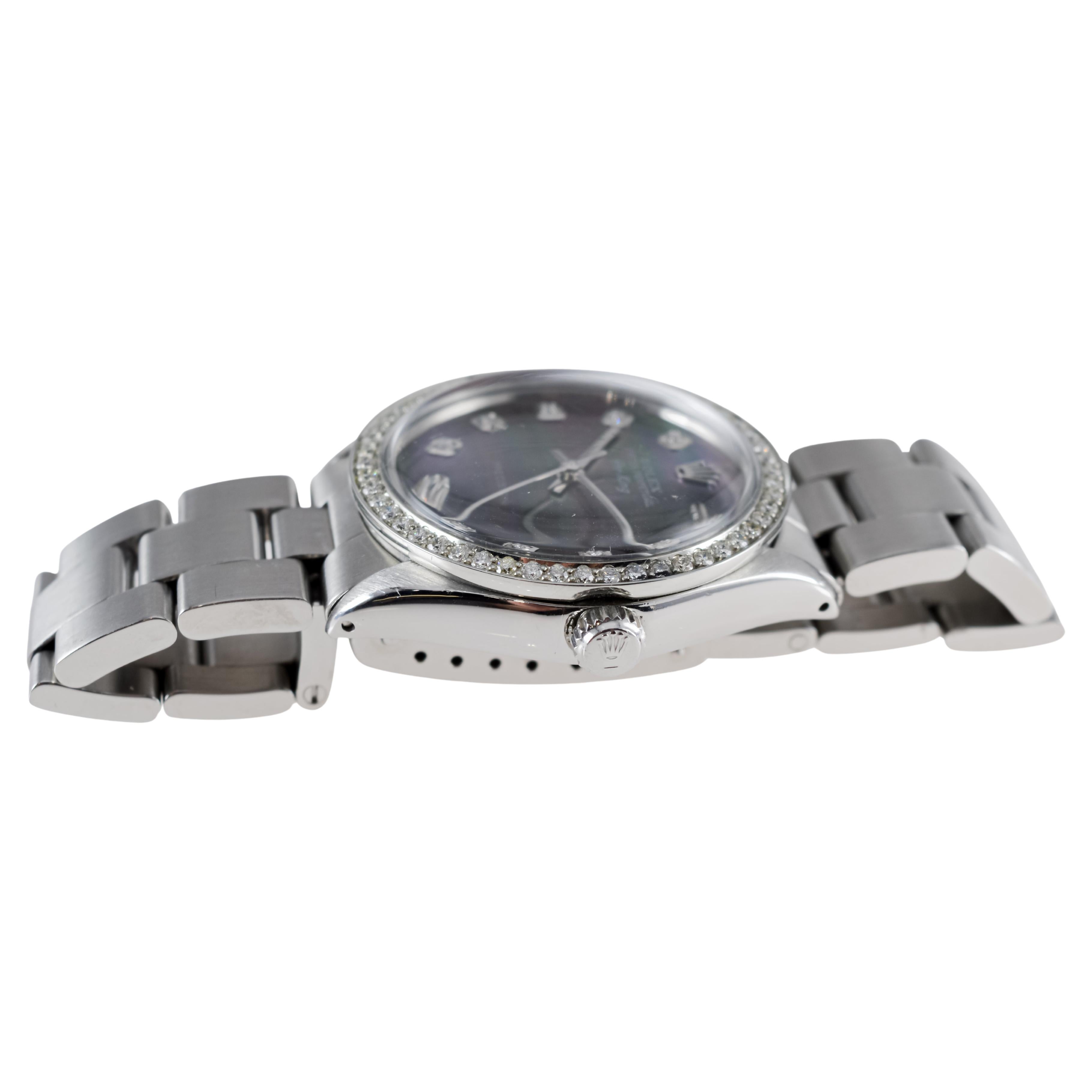 Rolex Steel Air King with Custom MOP Dial And Diamond Bezel circa 1970's For Sale 8