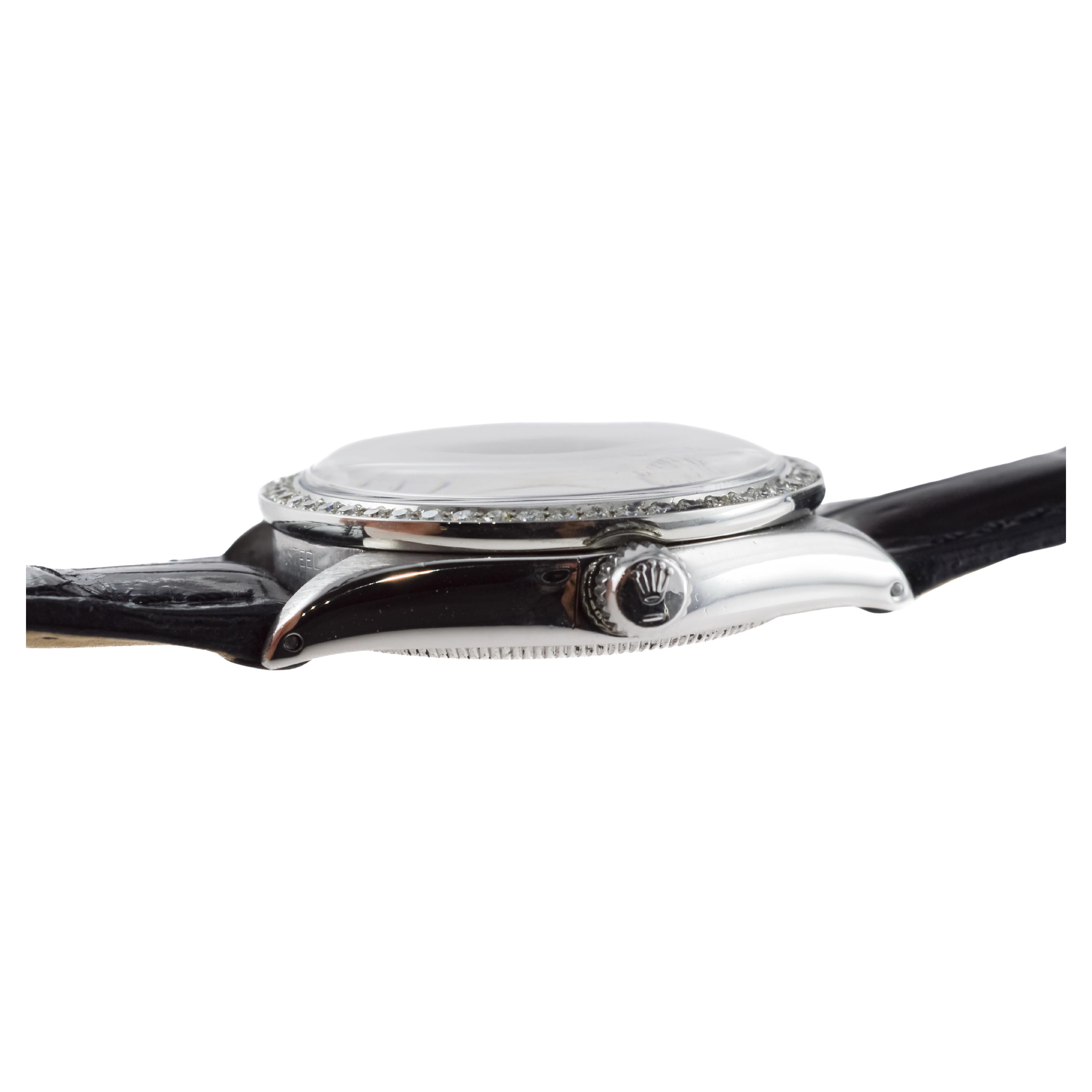 Rolex Steel Air King with Custom MOP Dial And Diamond Bezel circa 1970's For Sale 10