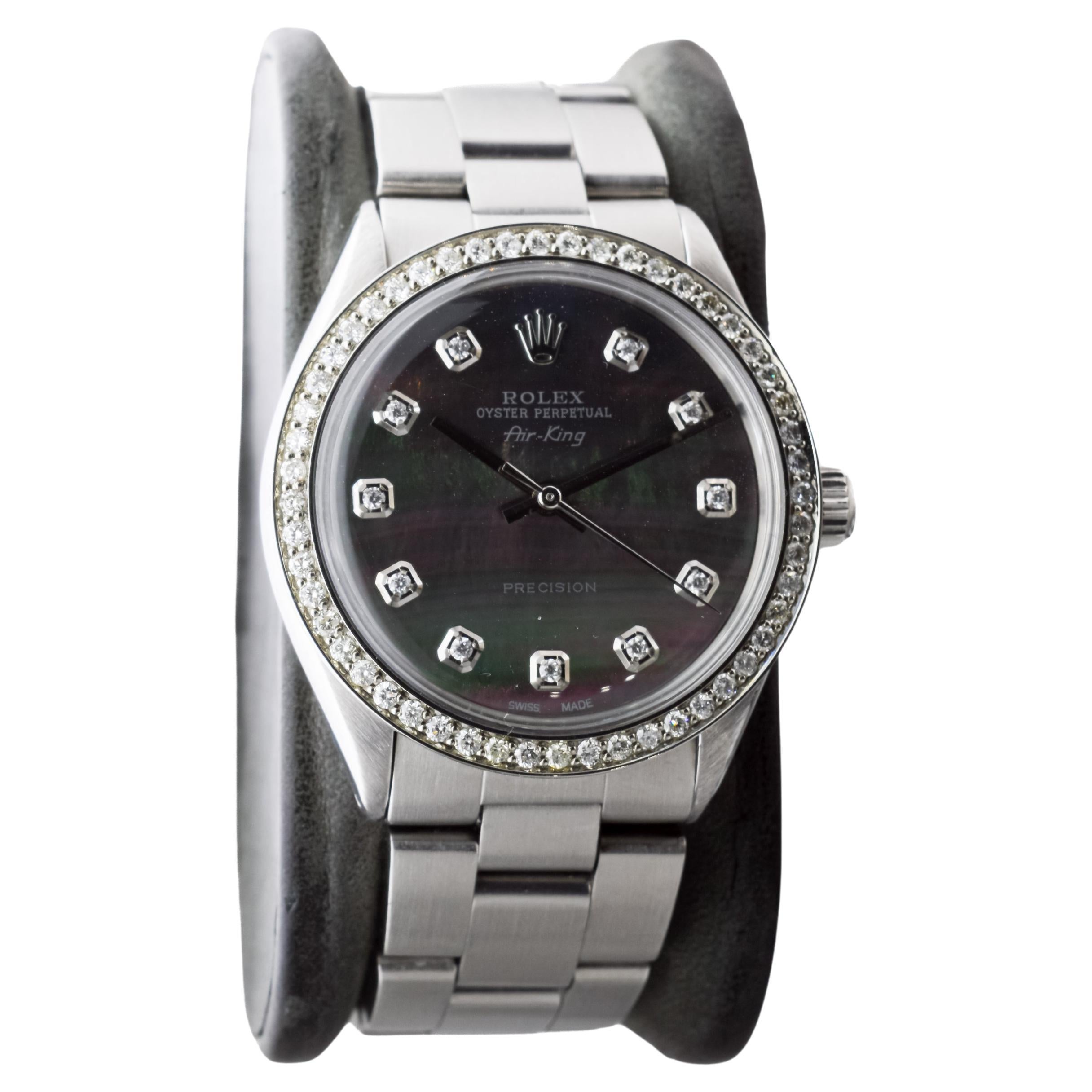 Modern Rolex Steel Air King with Custom MOP Dial And Diamond Bezel circa 1970's For Sale