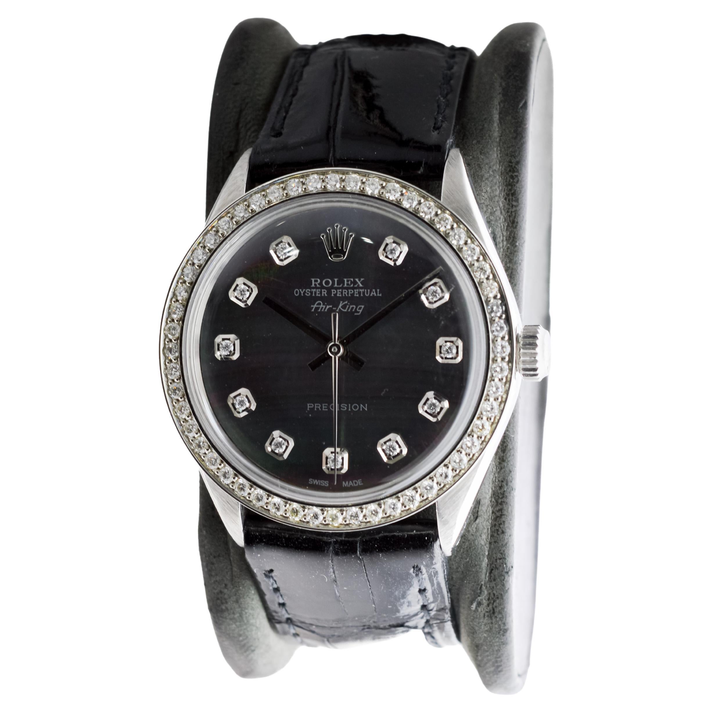 Rolex Steel Air King with Custom MOP Dial And Diamond Bezel circa 1970's For Sale 2