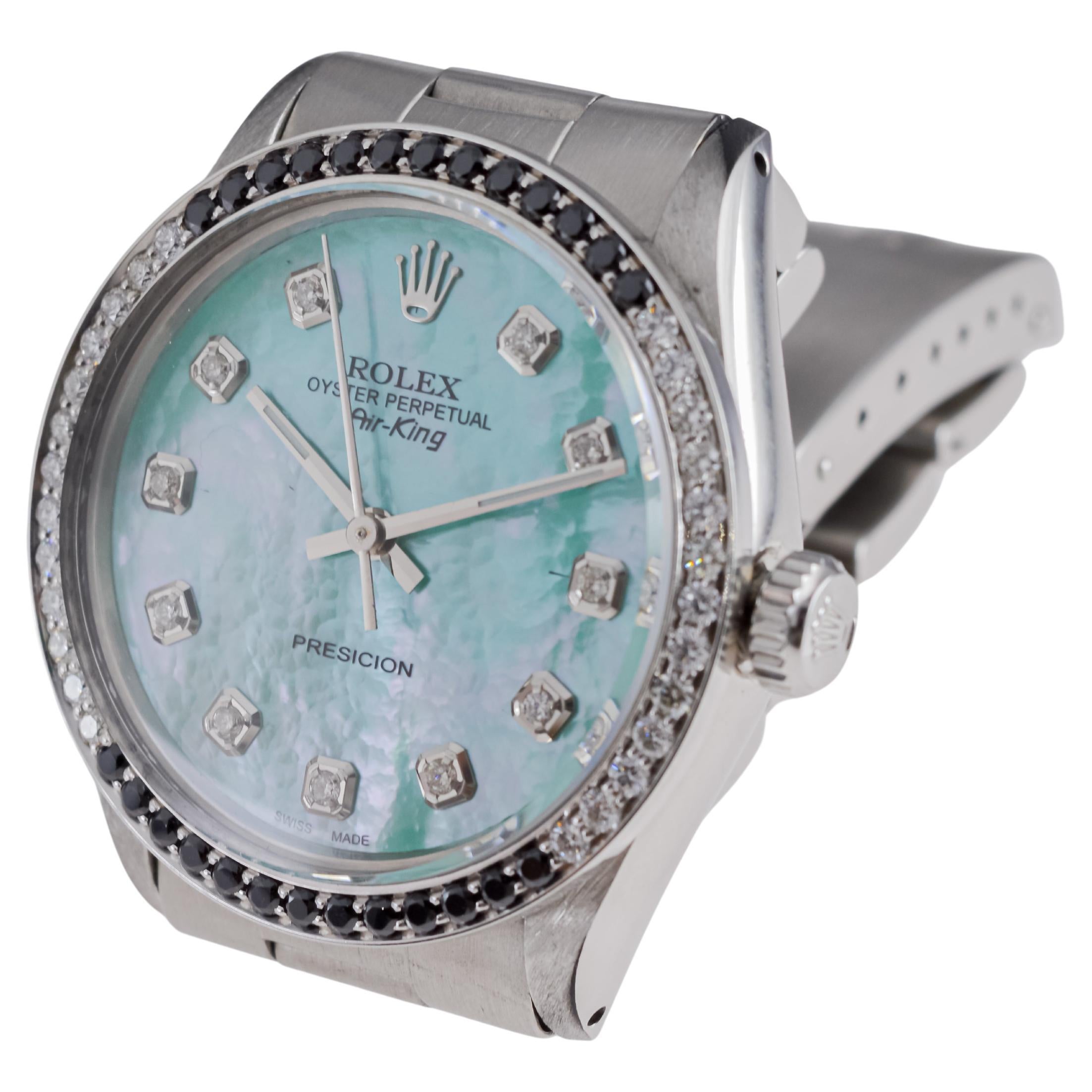 Rolex Steel Air King with Custom MOP Dial And Diamond Bezel circa 1980's For Sale 5