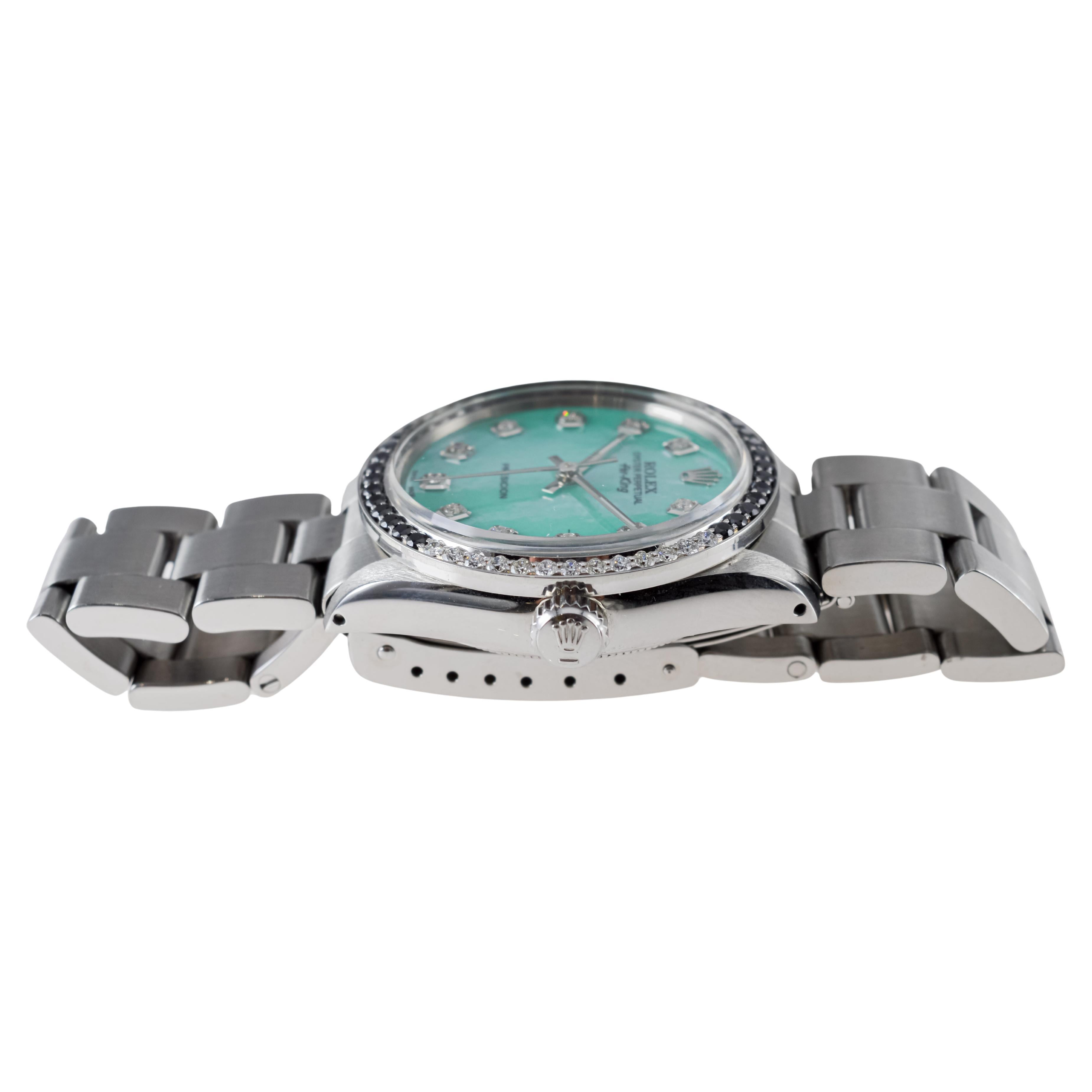 Rolex Steel Air King with Custom MOP Dial And Diamond Bezel circa 1980's For Sale 6