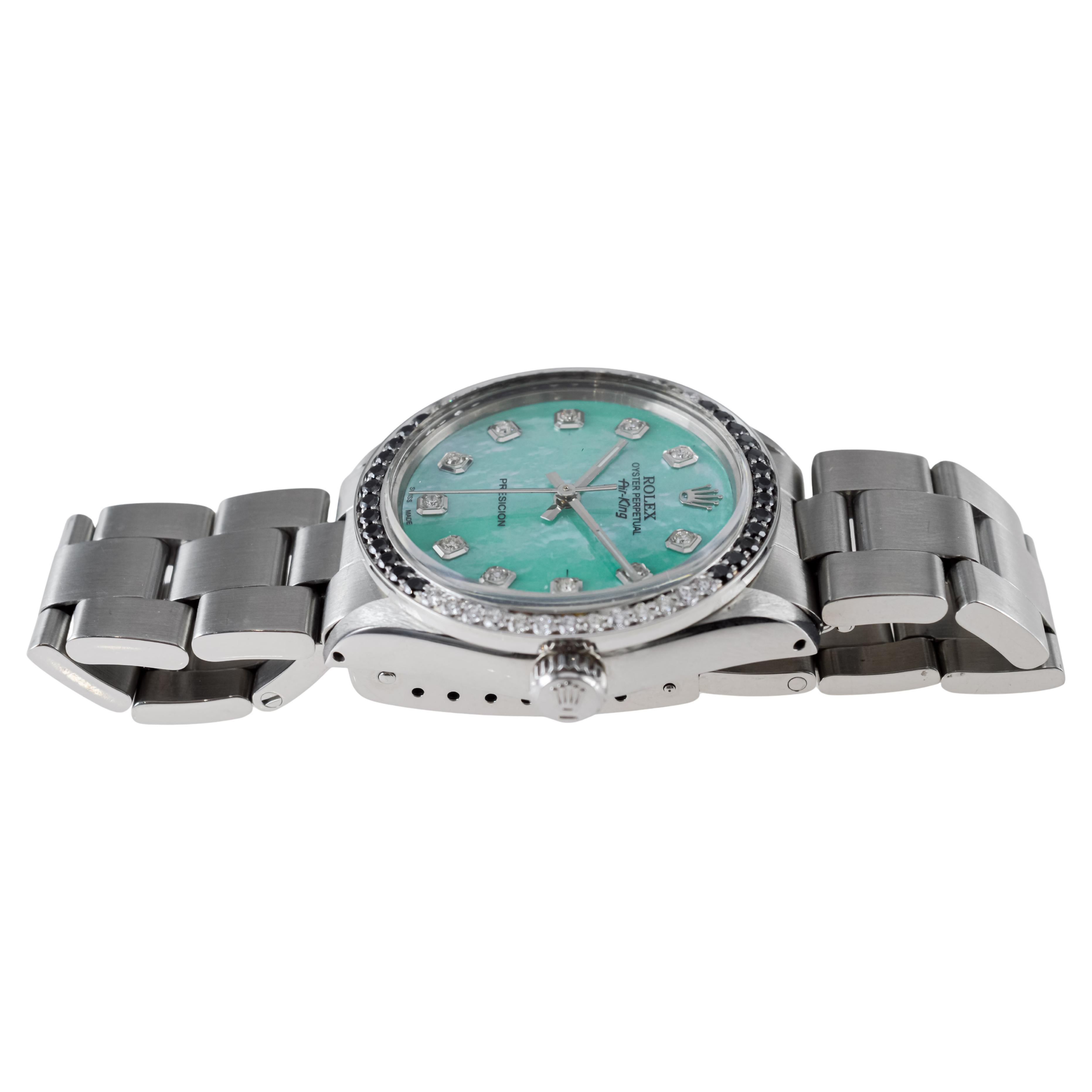 Rolex Steel Air King with Custom MOP Dial And Diamond Bezel circa 1980's For Sale 7