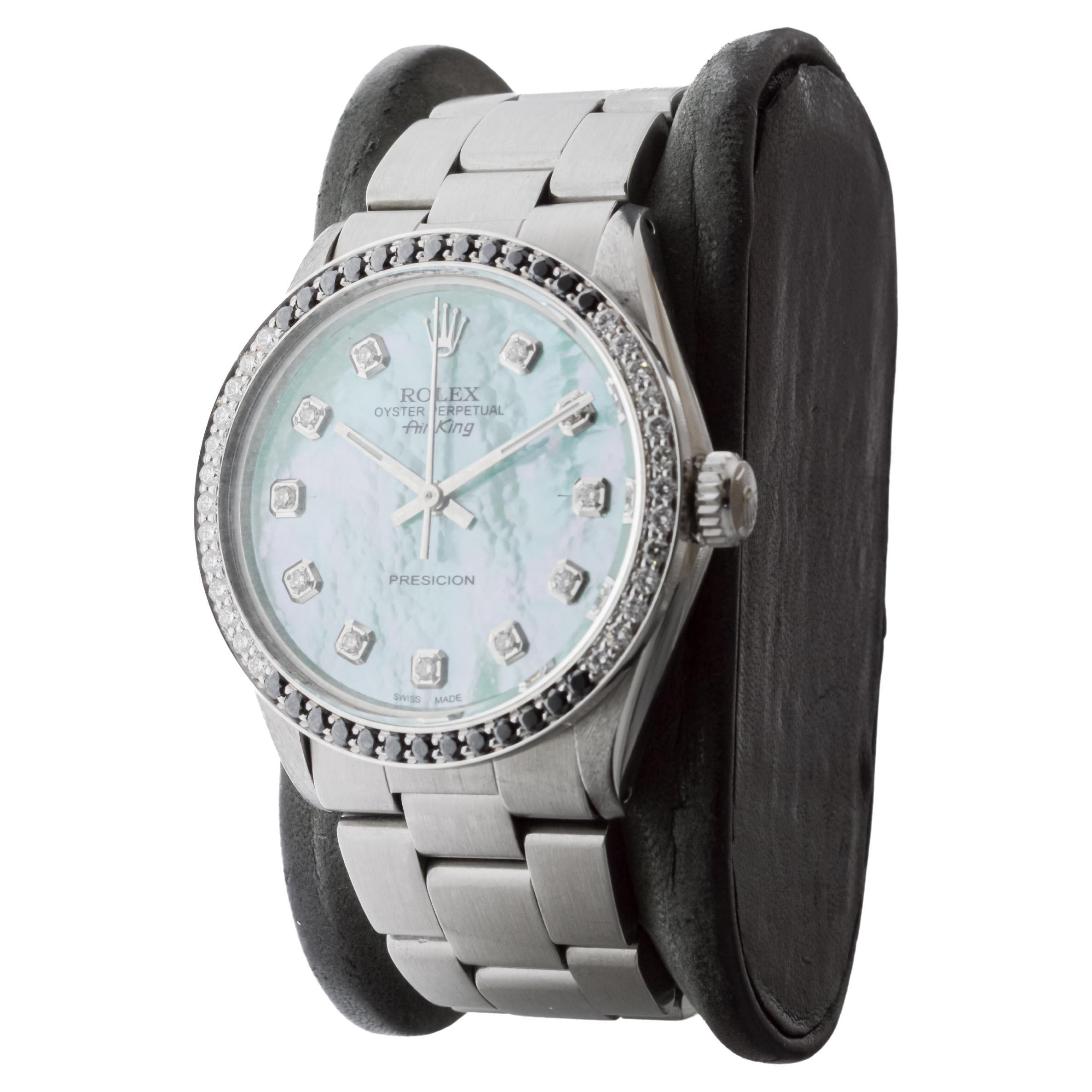 Rolex Steel Air King with Custom MOP Dial And Diamond Bezel circa 1980's For Sale 1