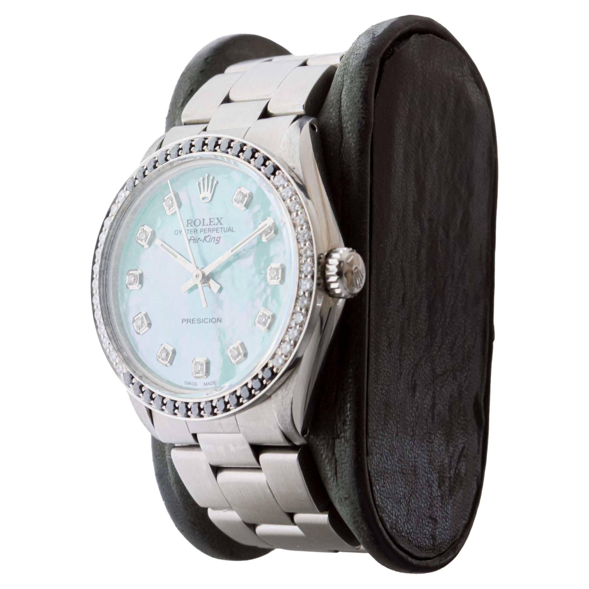 Rolex Steel Air King with Custom MOP Dial And Diamond Bezel circa 1980's For Sale 2