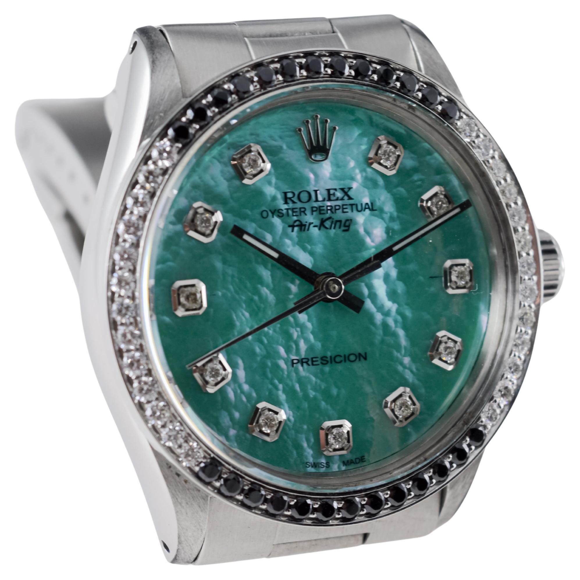 Rolex Steel Air King with Custom MOP Dial And Diamond Bezel circa 1980's For Sale 3