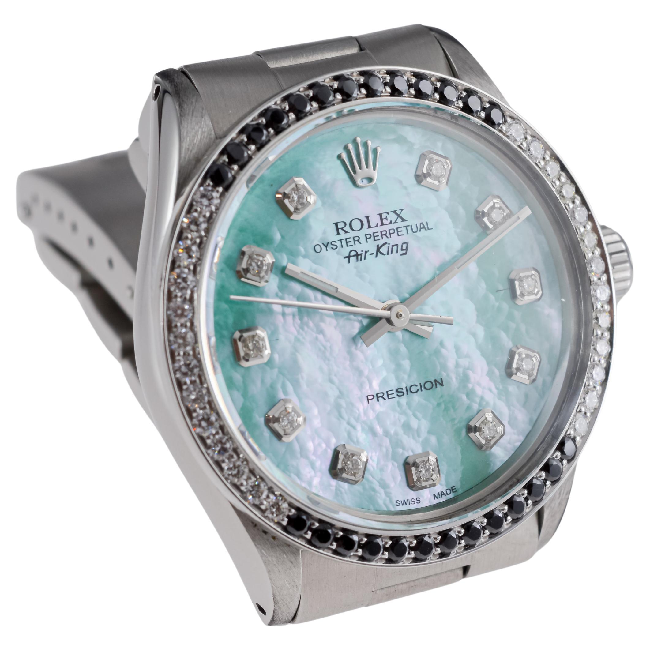 Rolex Steel Air King with Custom MOP Dial And Diamond Bezel circa 1980's For Sale 4