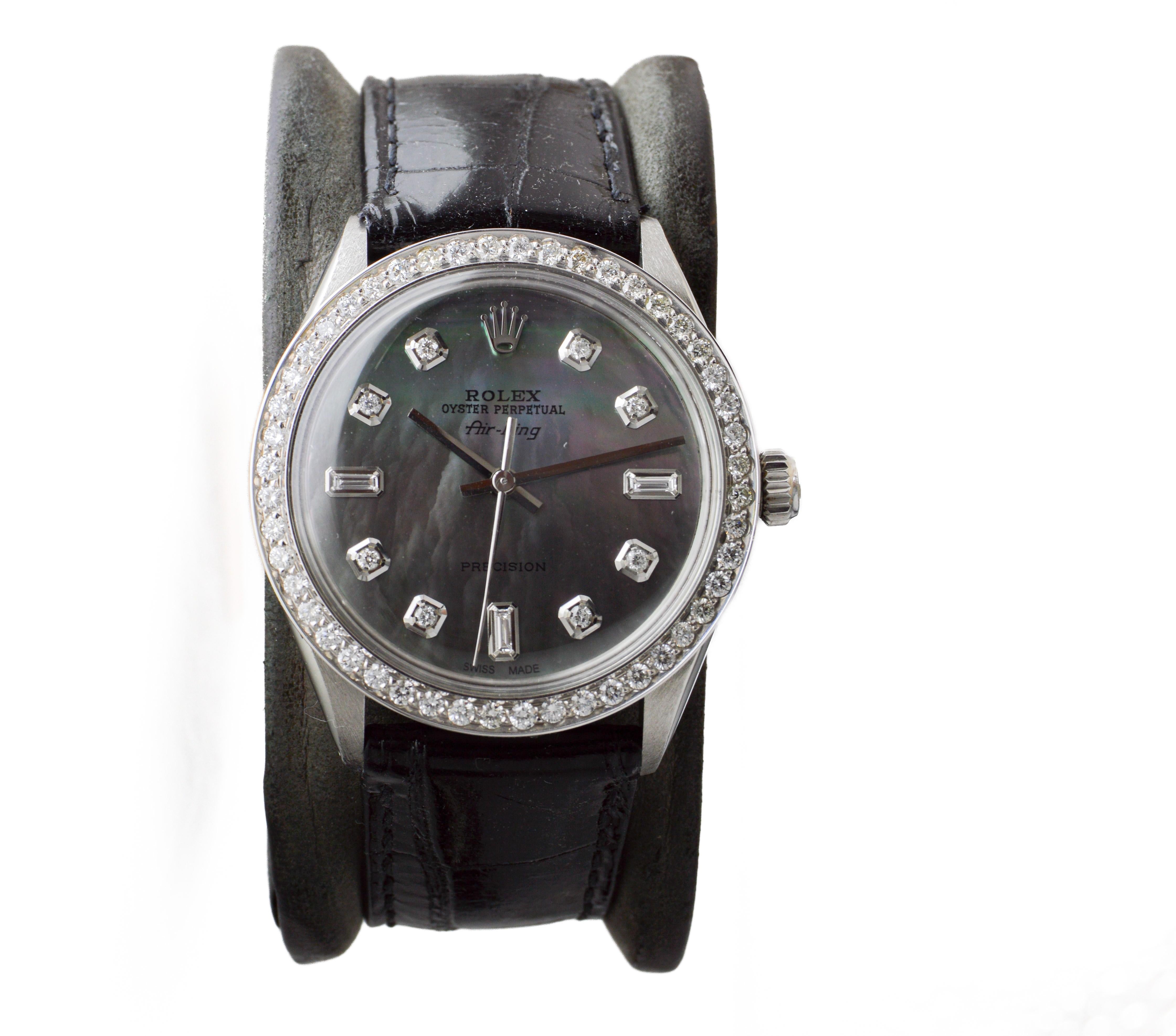 Rolex Air King in acciaio con quadrante personalizzato P.M.P. e lunetta in diamanti anni '80