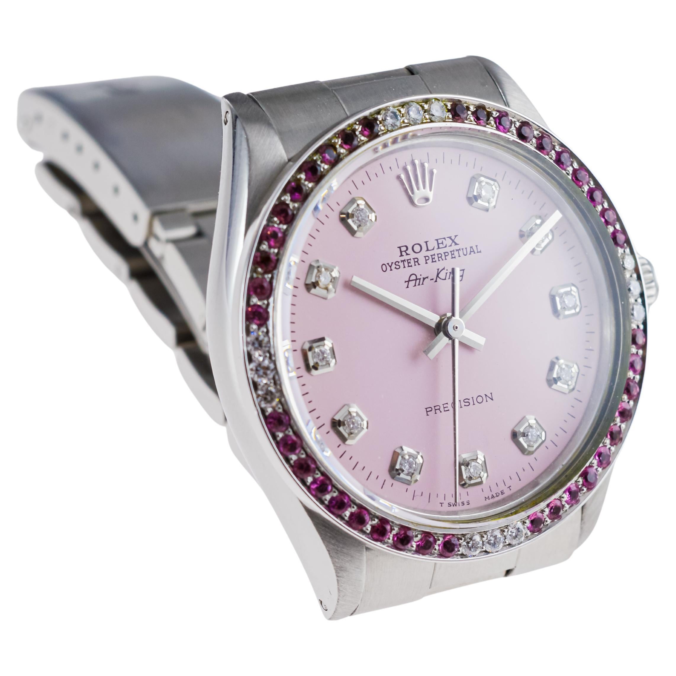 Rolex Steel Air King mit Pink Diamond Zifferblatt und Diamant-Lünette 1970er Jahre 5