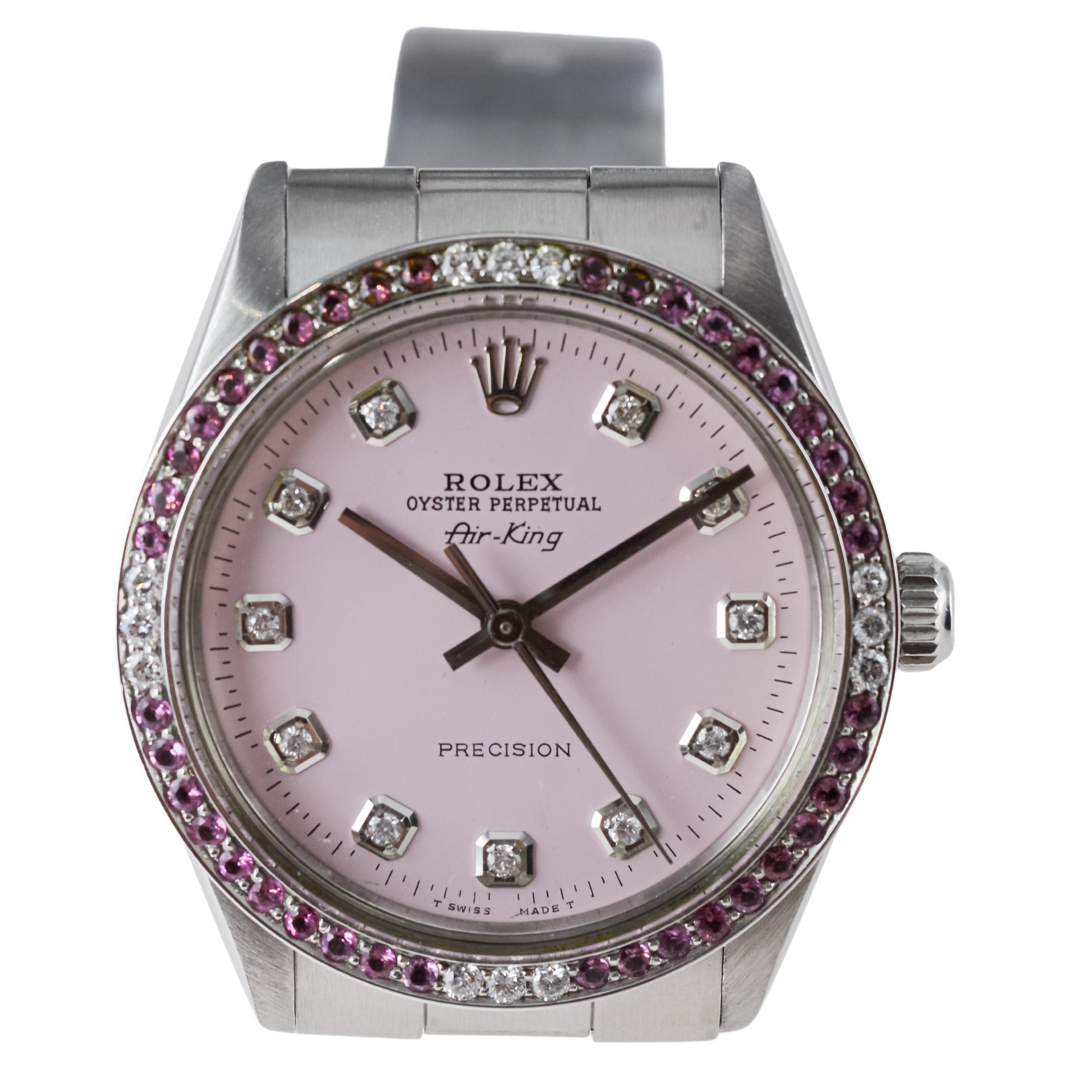 Rolex Steel Air King mit Pink Diamond Zifferblatt und Diamant-Lünette 1970er Jahre 6