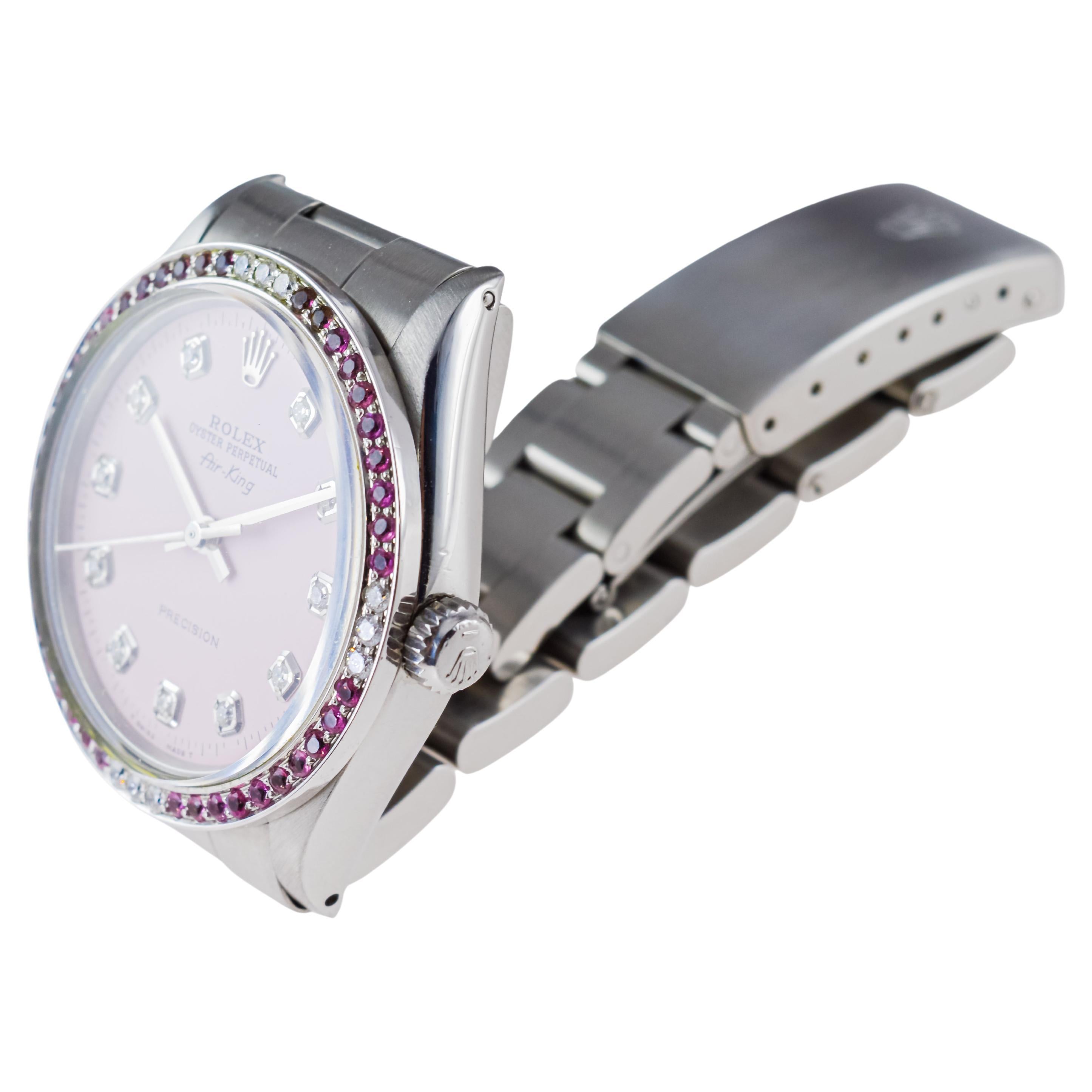 Rolex Steel Air King mit Pink Diamond Zifferblatt und Diamant-Lünette 1970er Jahre 7