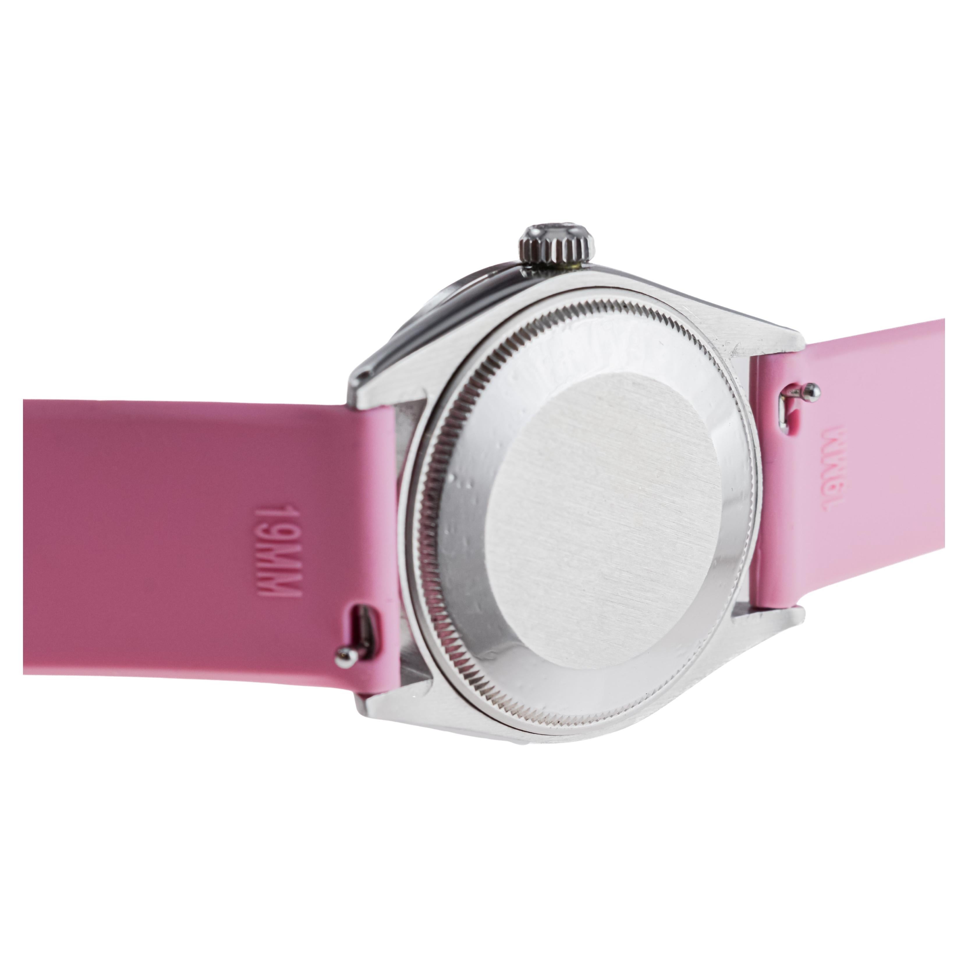 Rolex Steel Air King with Custom Pink Dial and Diamond and Tourmaline Bezel 1970 11