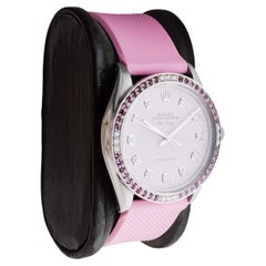 Rolex Steel Air King with Custom Pink Dial and Diamond and Tourmaline Bezel 1970