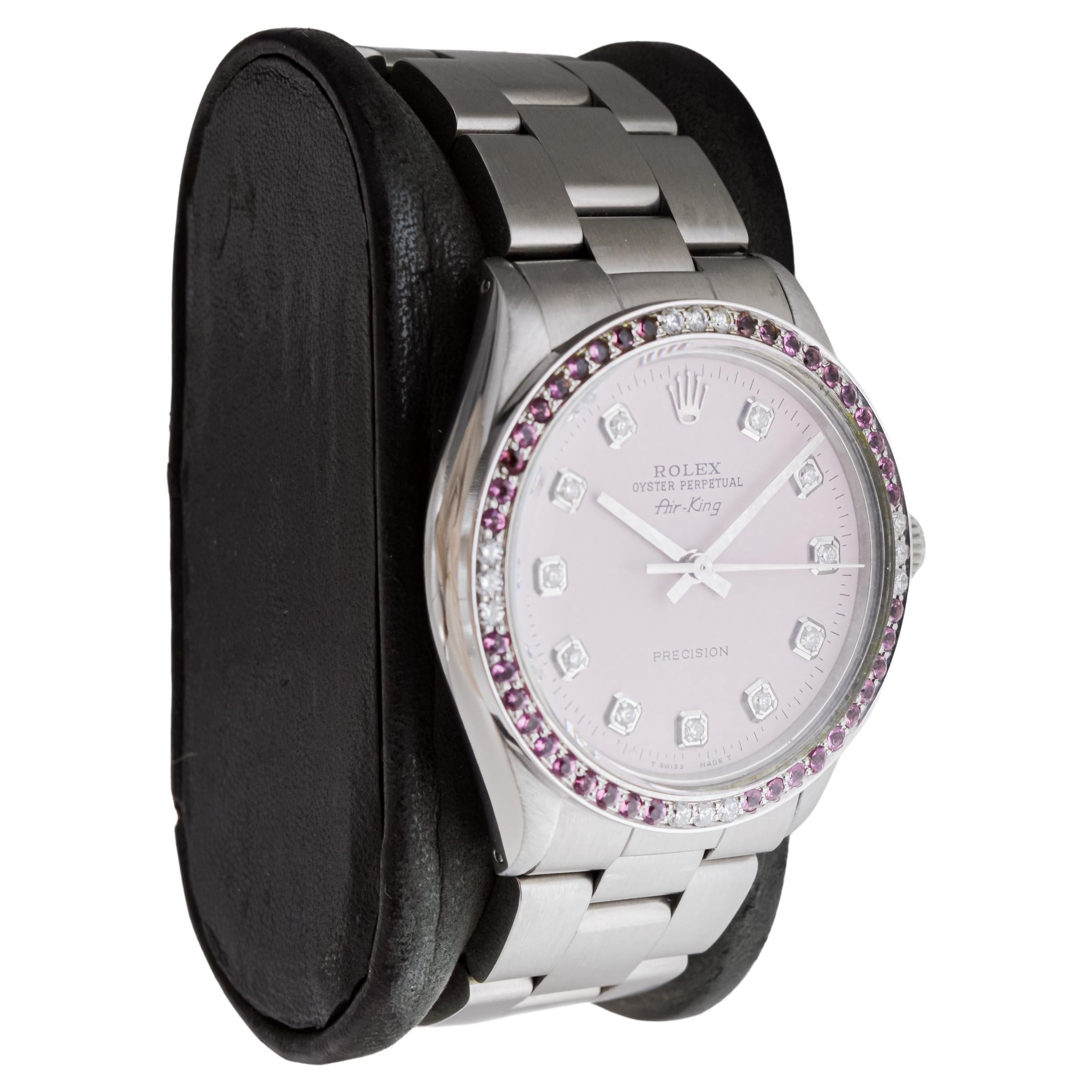 FACTORY / HOUSE: Rolex Watch Company
STYLE / REFERENCE: Air King / Reference 5500
METAL / MATERIAL: Stainless Steel
CIRCA / YEAR: 1970's
DIMENSIONS / SIZE: Length 39mm X Diameter 35mm
MOVEMENT / CALIBER: Perpetual Winding / 26 Jewels / Caliber