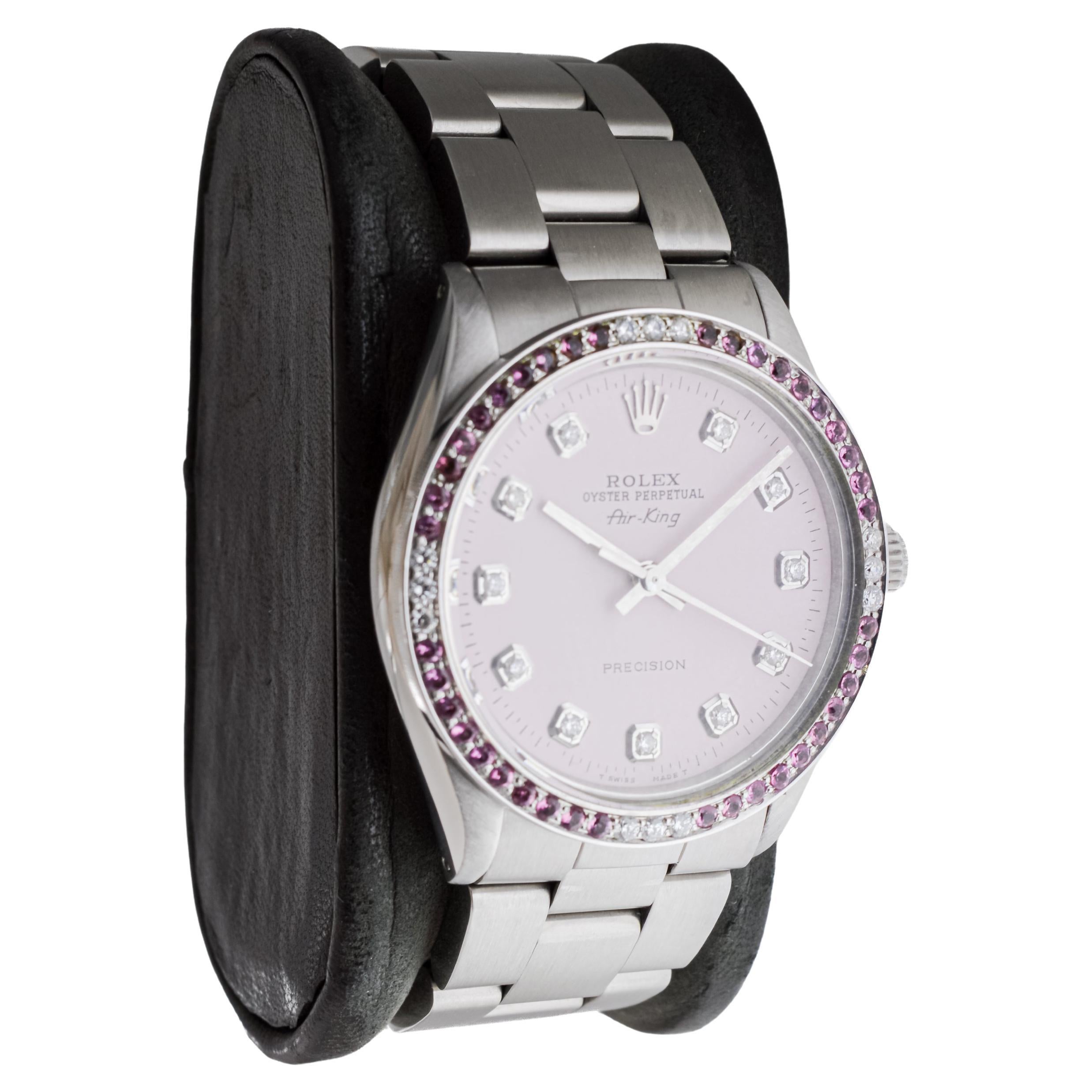 Rolex Steel Air King mit Pink Diamond Zifferblatt und Diamant-Lünette 1970er Jahre (Moderne)