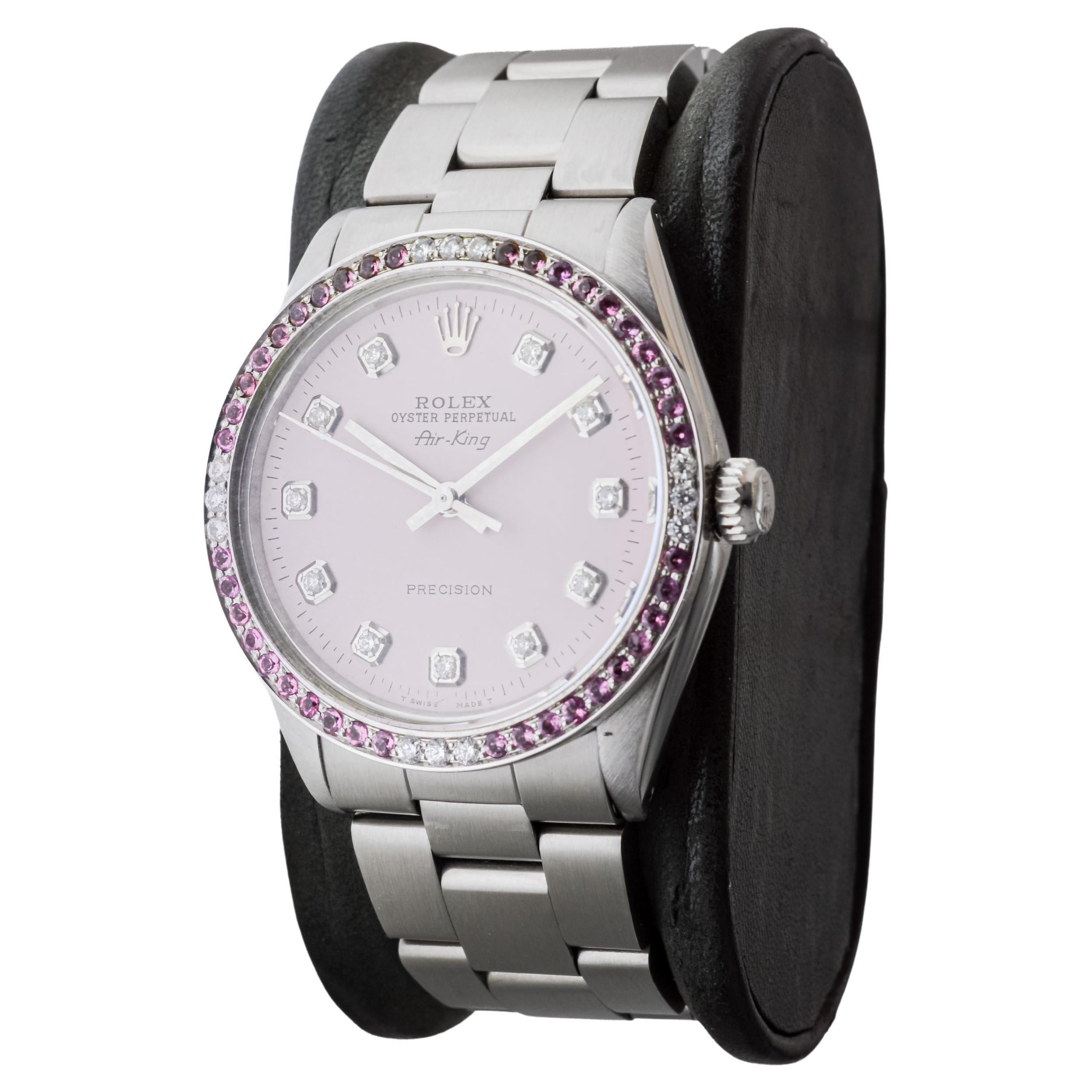 Rolex Steel Air King mit Pink Diamond Zifferblatt und Diamant-Lünette 1970er Jahre 2