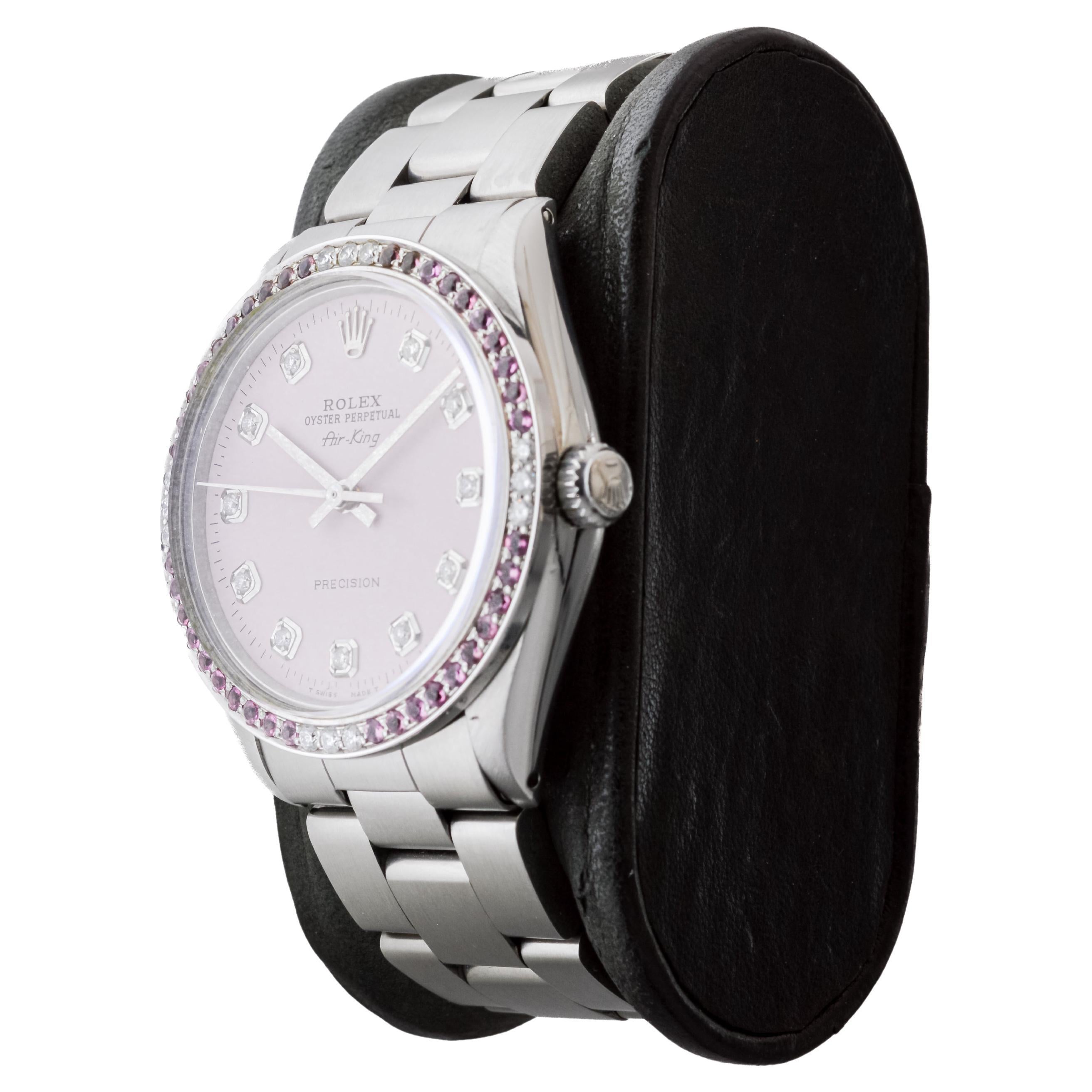 Rolex Steel Air King with Custom Pink Diamond Dial and Diamond Bezel 1970's 3