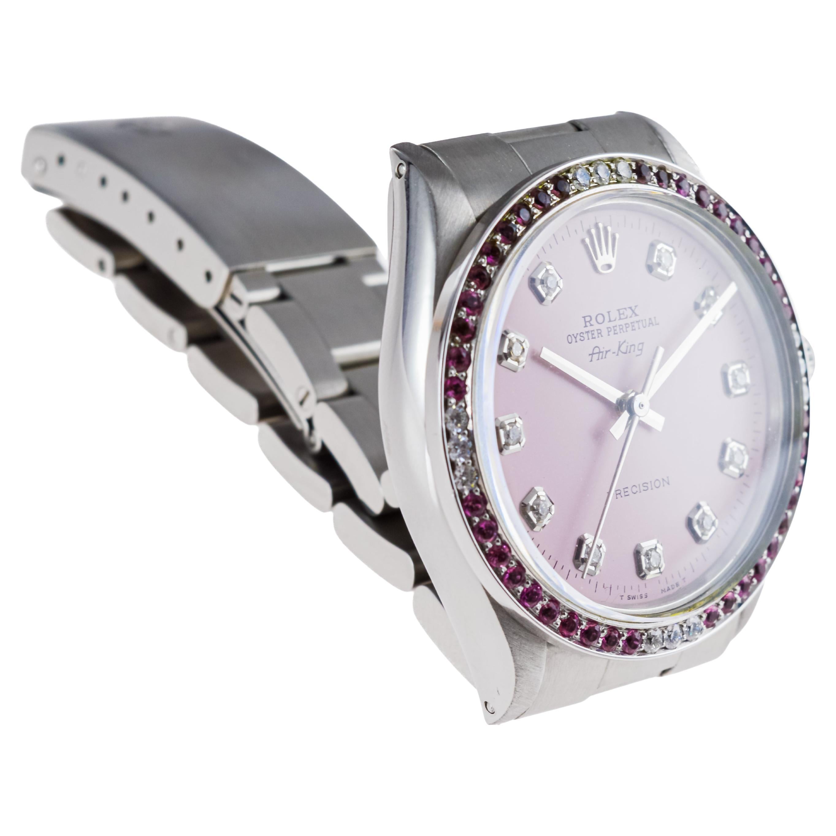 Rolex Steel Air King with Custom Pink Diamond Dial and Diamond Bezel 1970's 4