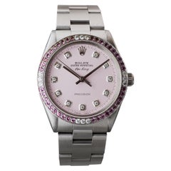 Rolex Steel Air King with Custom Pink Diamond Dial and Diamond Bezel 1970's