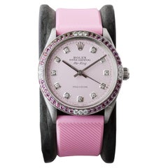 Rolex Steel Air King with Custom Pink Dial and Diamond and Tourmaline Bezel 1970