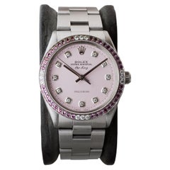 Rolex Air King in acciaio con quadrante personalizzato in Pink Diamond e lunetta con diamanti anni '70