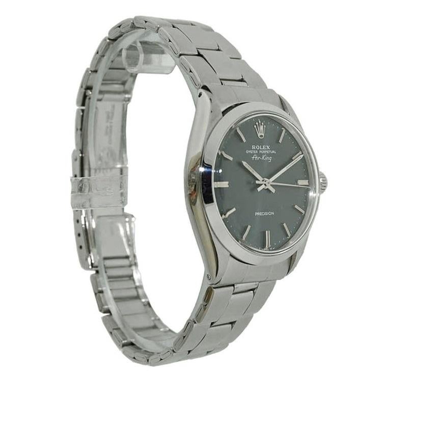 FACTORY / HOUSE: Rolex Watch Company
STYLE / REFERENCE: Oyster Perpetual Air King / Reference 5500
METAL / MATERIAL: Stainless Steel
CIRCA / YEAR: 1970's
DIMENSIONS / SIZE: Length 39mm Lug Tip To Lug Tip X Diameter 35mm
MOVEMENT: Perpetual Winding /