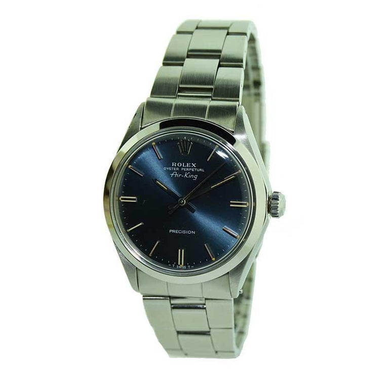 Rolex Steel Air King with Original Midnight Blue Dial, Early 1970's For Sale