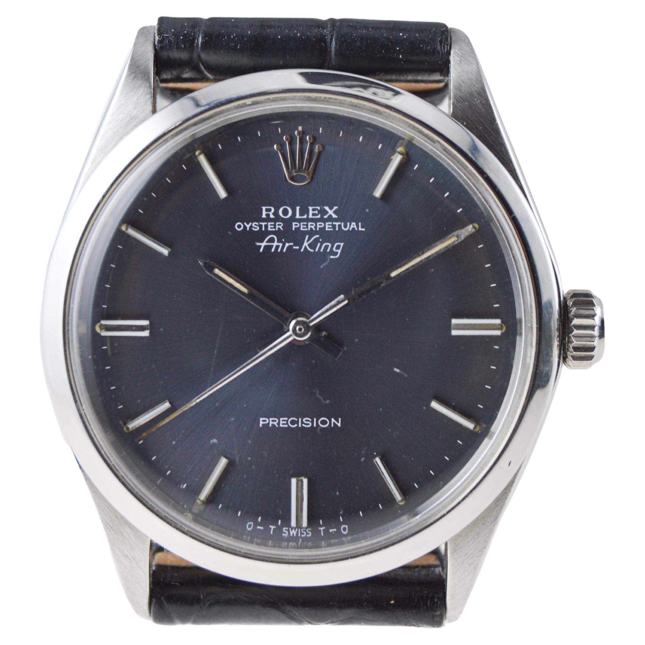 Rolex Stainless Steel Air King with Rare Charcoal Dial circa, circa 1970's For Sale 1
