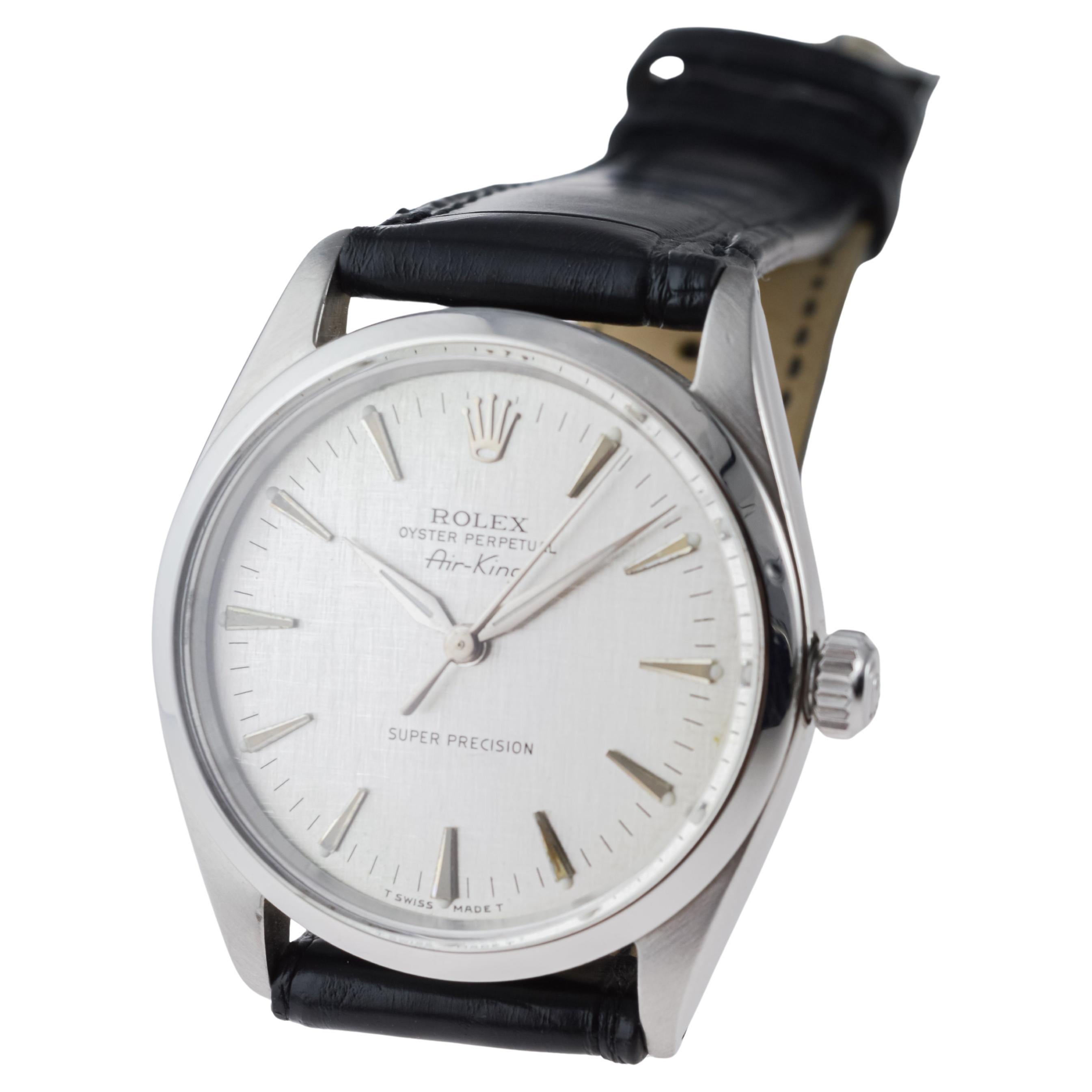 Rolex Air King Rare cadran horizontal avec aiguilles dauphines d'origine 1964 en vente 5