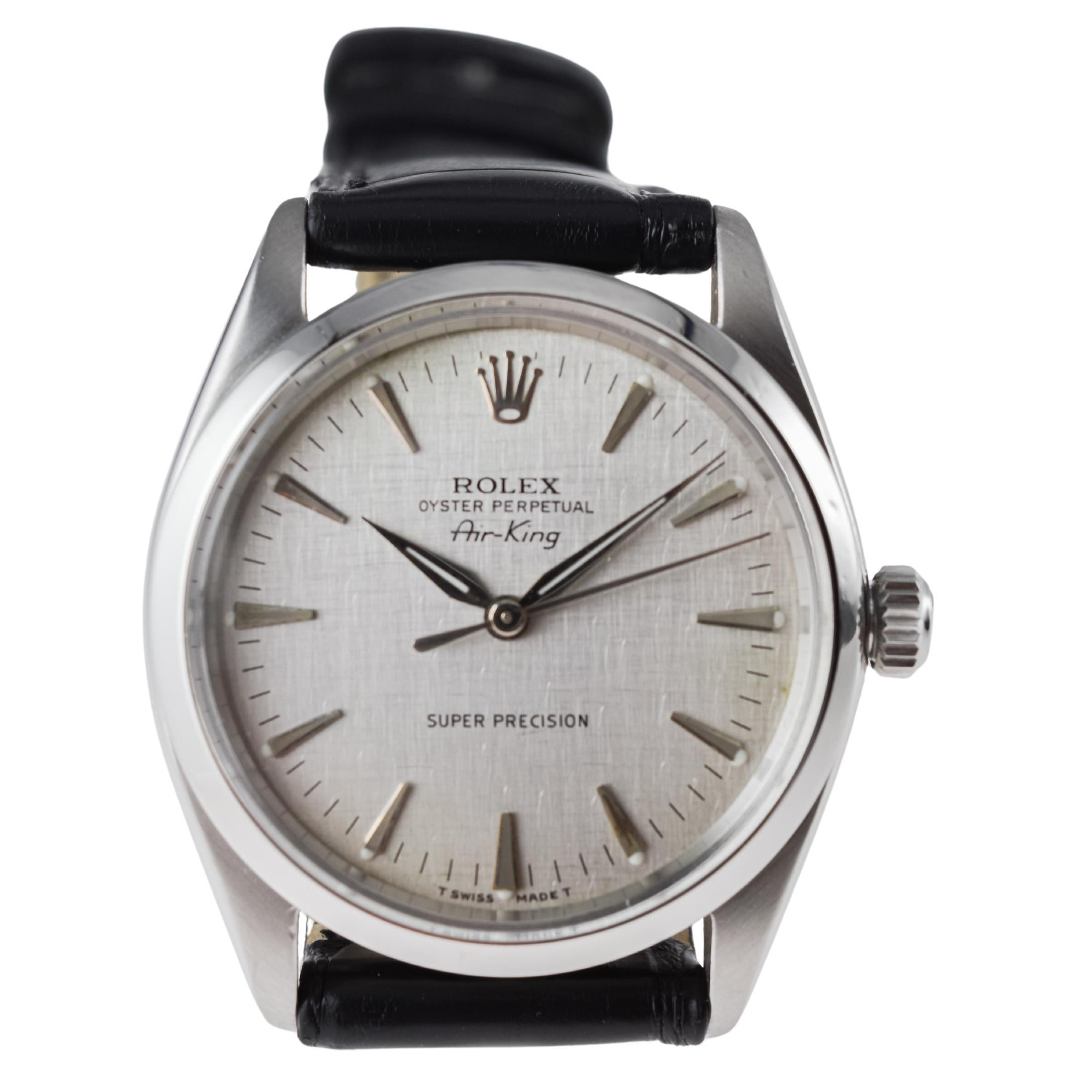 Rolex Air King Rare cadran horizontal avec aiguilles dauphines d'origine 1964 en vente 4