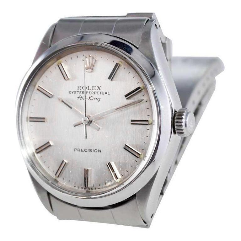 Rolex Steel Air King with Rare Original Satin Grained Silver Dial, 1970's For Sale 1