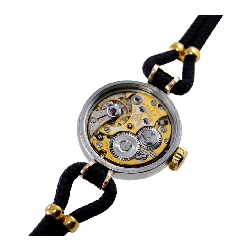 Rolex Steel and 14Kt. Gold Ladies Art Deco Cord Watch from 1945 / 46 For Sale 10