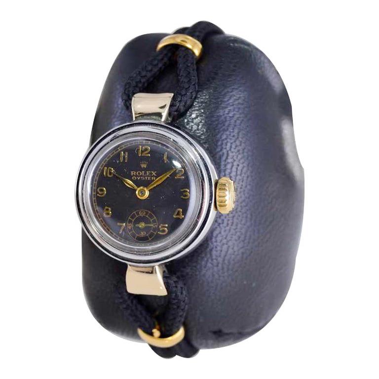 Rolex Steel and 14Kt. Gold Ladies Art Deco Cord Watch from 1945 / 46 In Excellent Condition For Sale In Long Beach, CA