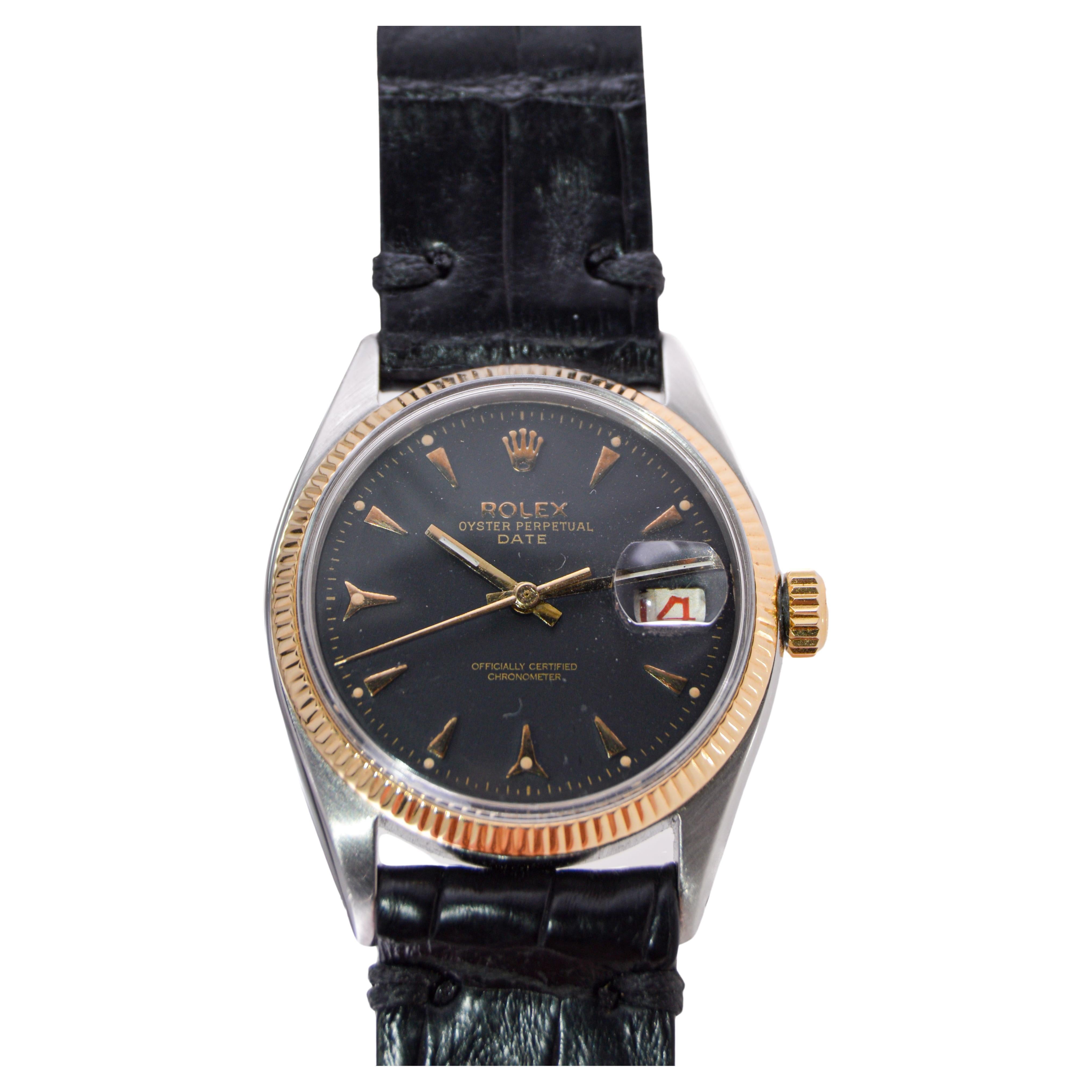 Rolex en acier et 14Kt. Oyster Perpetual Date de 1953 ou 54 Unisexe en vente