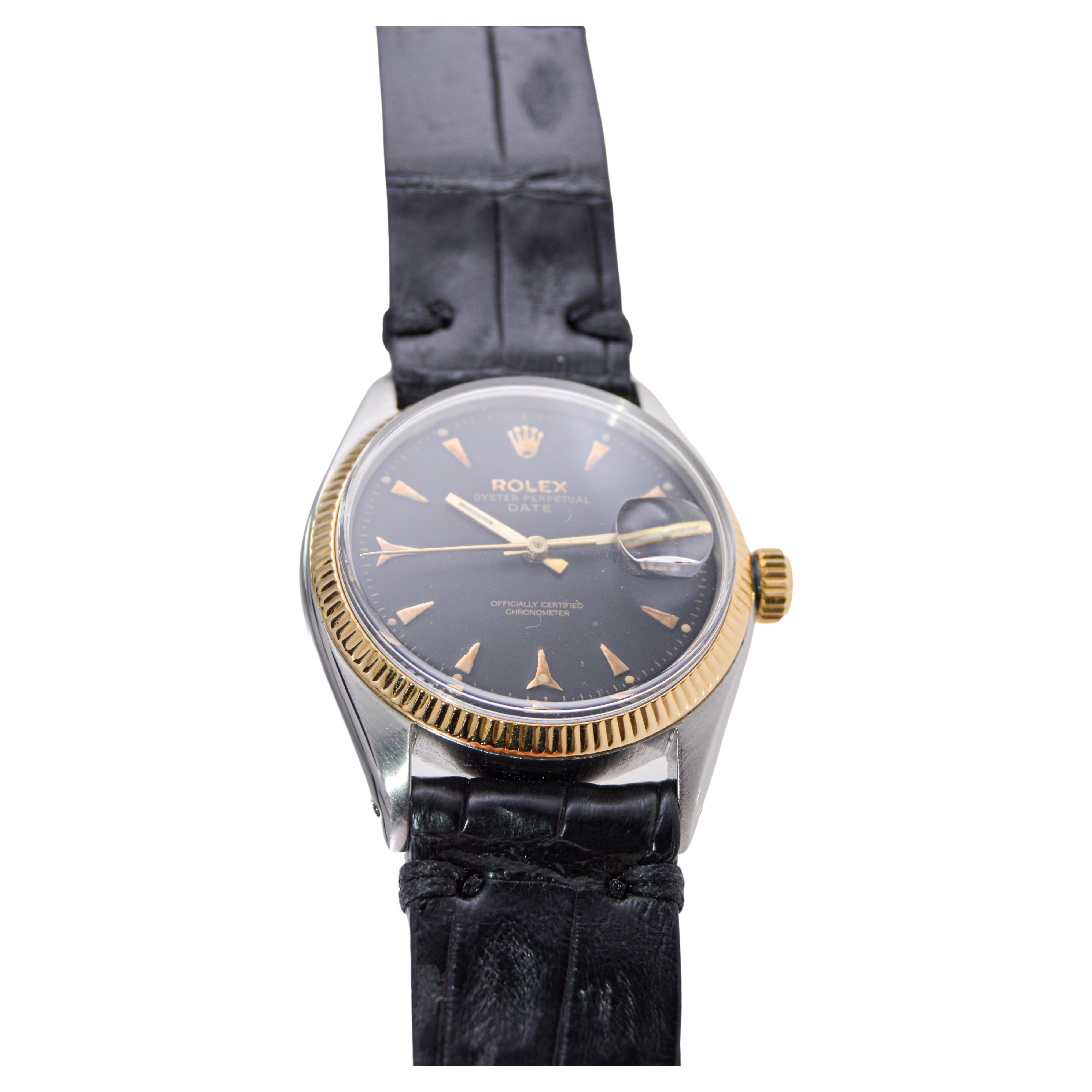 Women's or Men's Rolex Steel and 14Kt. Oyster Perpetual Date from 1953 or 54 For Sale