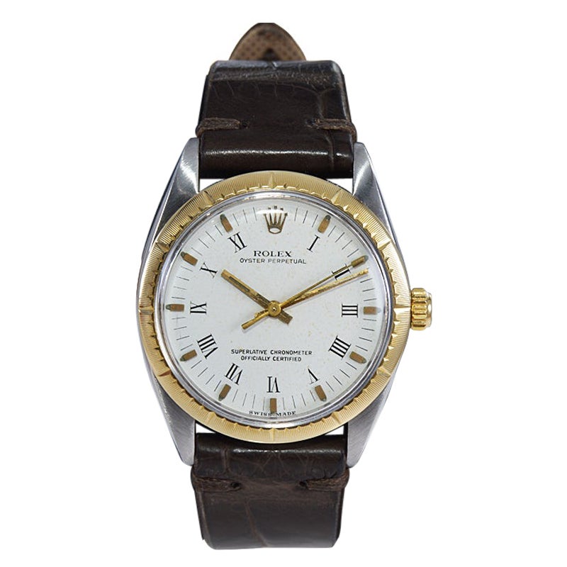 Rolex Steel and 14Kt. Solid Gold Oyster Perpetual with Original Dial Mid 1960's For Sale
