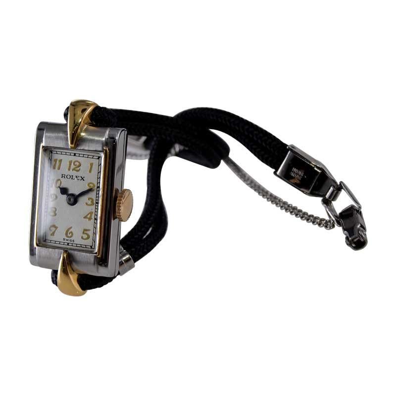 Rolex Steel and Gold Art Deco Ladies Watch, circa 1920's In Excellent Condition For Sale In Long Beach, CA