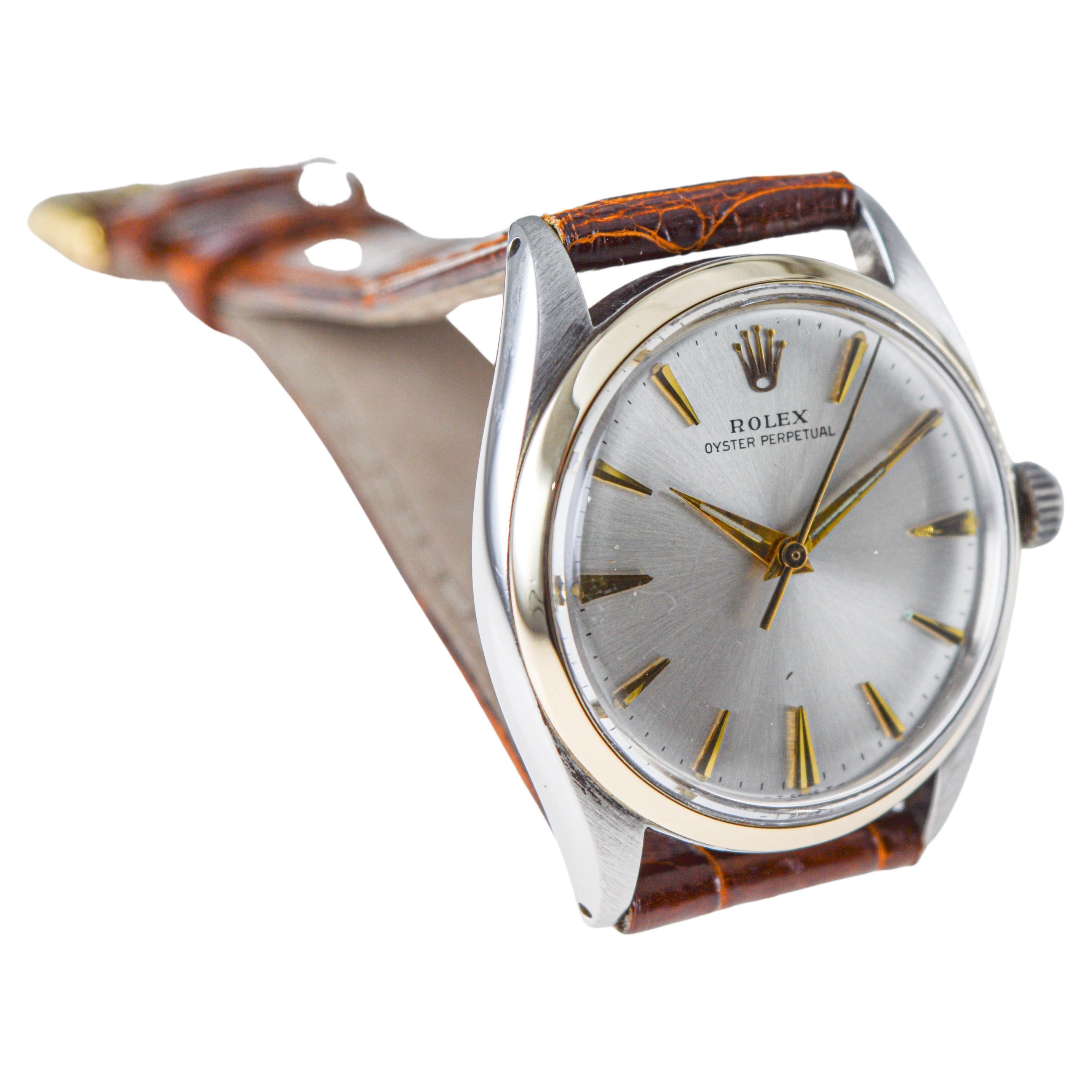 Rolex Steel and Gold Oyster Perpetual with Original Dial Rare Model circa, 1950s For Sale 5